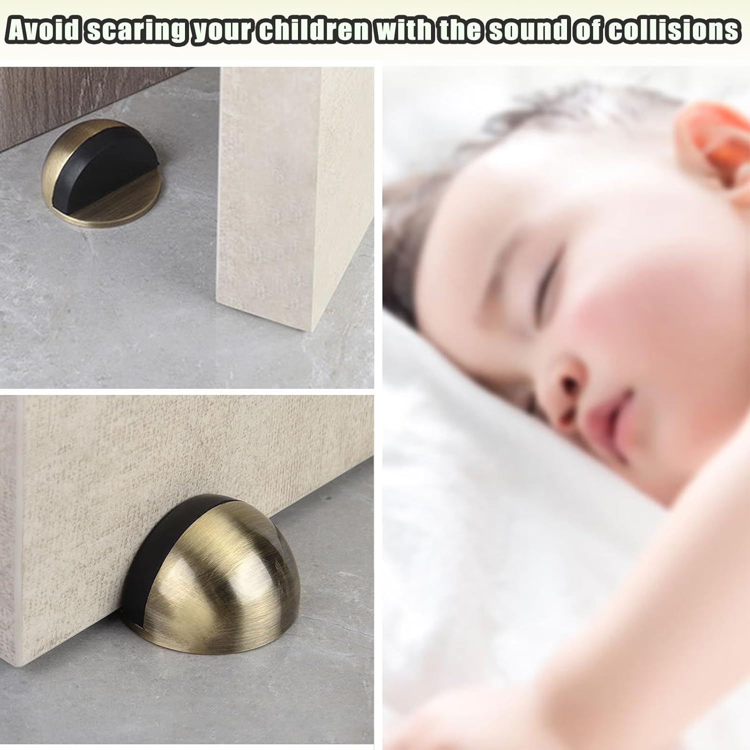 Drill-Free Floor Mounted Door Stoppers 3M Adhesive Self Adhesive Door Stoppers with Black Rubber Bumper Tips Floor Mount Half Dome Door Stopper for Office โ image 4