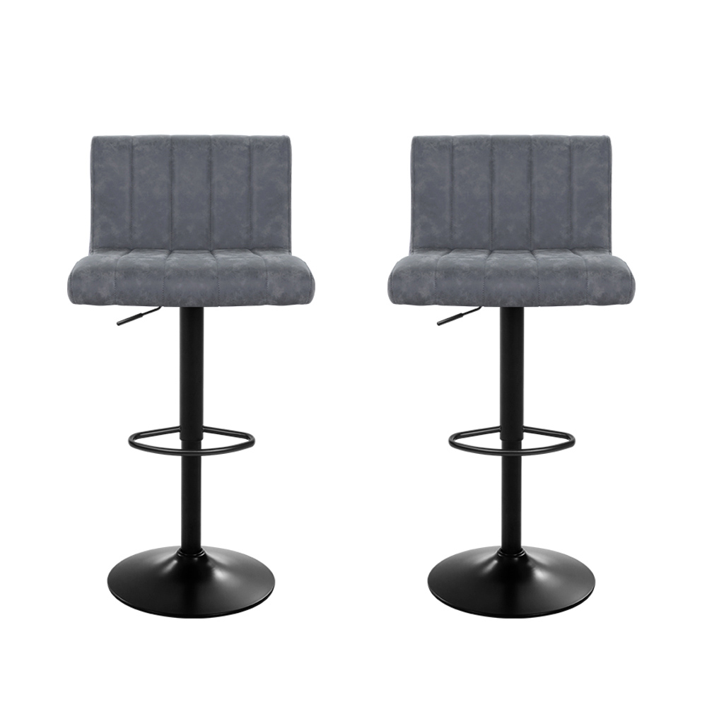 Artiss 2x Bar Stools Vintage Leather Gas Lift Grey — image 3