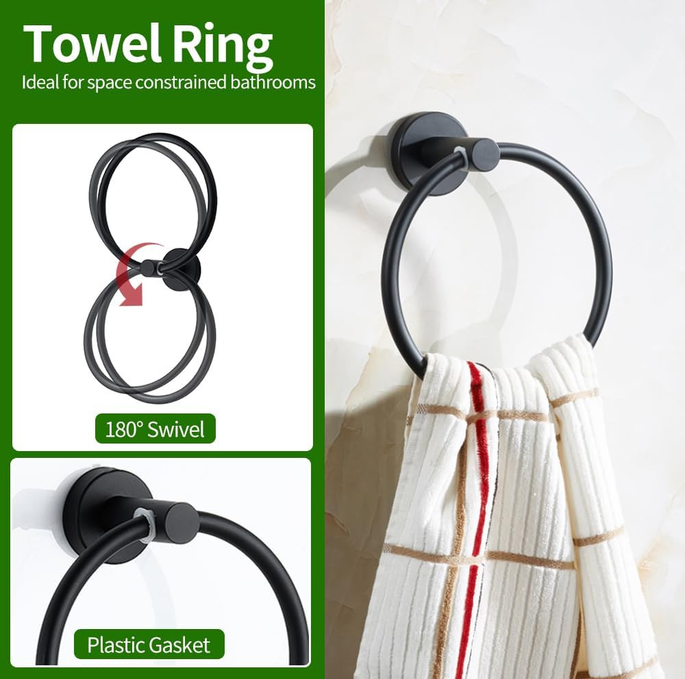 10pcs Bathroom Hardware Set, Including 16" Hand Towel Bars, Toilet Paper Holders, Towel Rings, Robe Towel Hooks — image 2