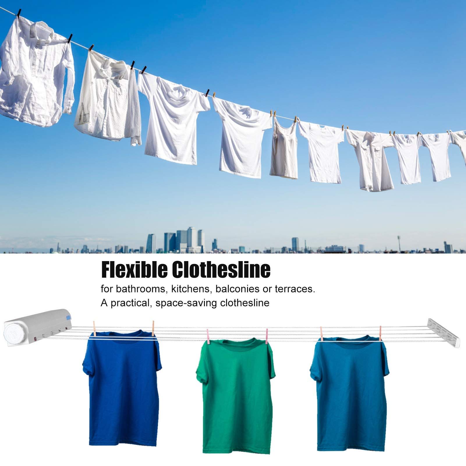 Retractable Clothesline Plastic Clothes Line Automatic Telescopic Drying Rack Wall Mounted Clothes Hanging Line — image 2
