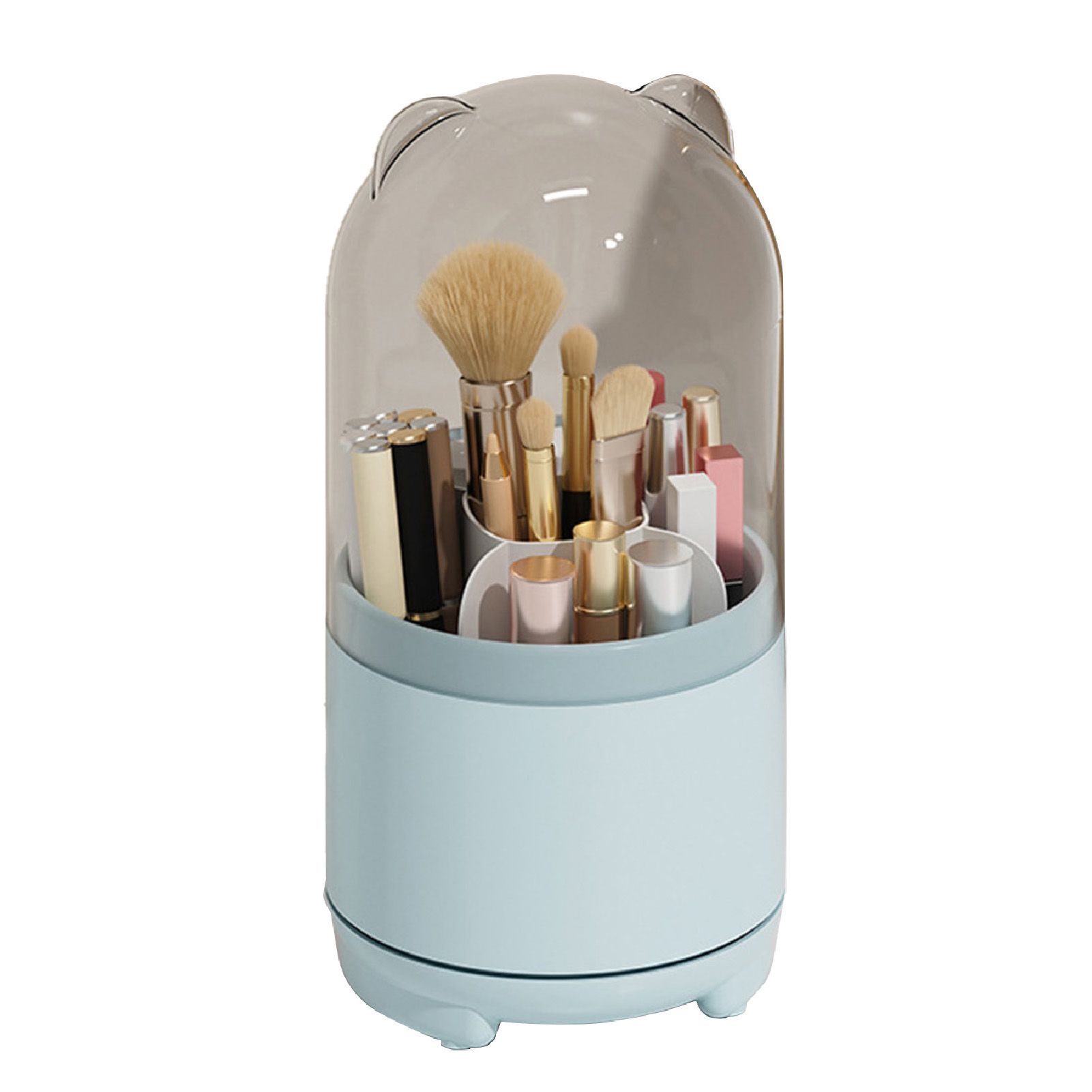 Makeup Brush Storage Container 360 Degree Rotating Dust Prevention Transparent Lid Large Capacity Makeup Brush Holder Blue — image 2
