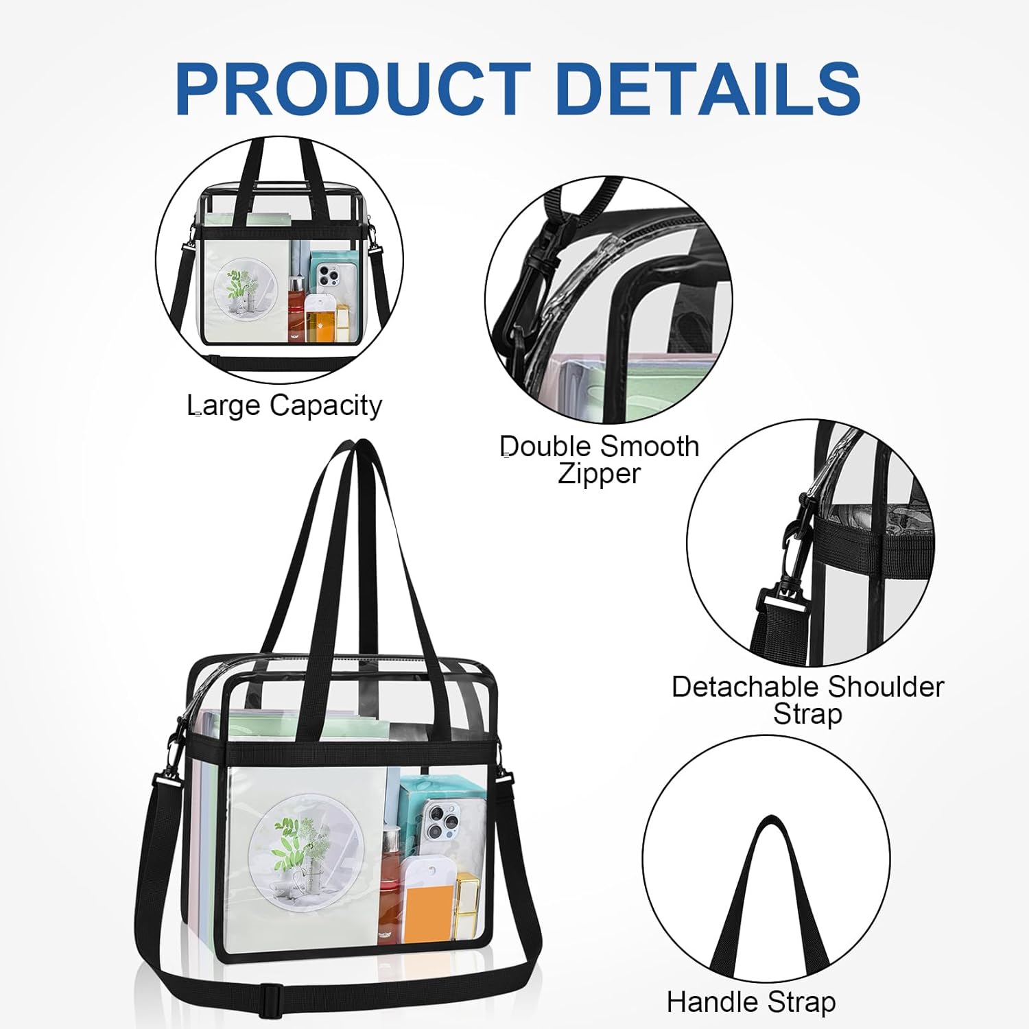 Clear Tote Bag for Stadium Events, 12x6x12 Transparent Stadium Bag for Work, Sports Games,Gym，Concerts — image 4