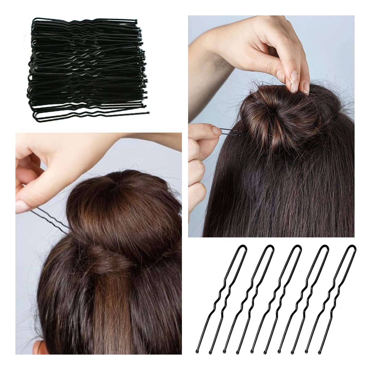 100 Pack U Shaped Crinkle Hair Pins with Storage Box, Heavy Duty Hair Grips for Buns, Updos, Ballet and Everyday Styling, Black, 6.1 cm β image 5