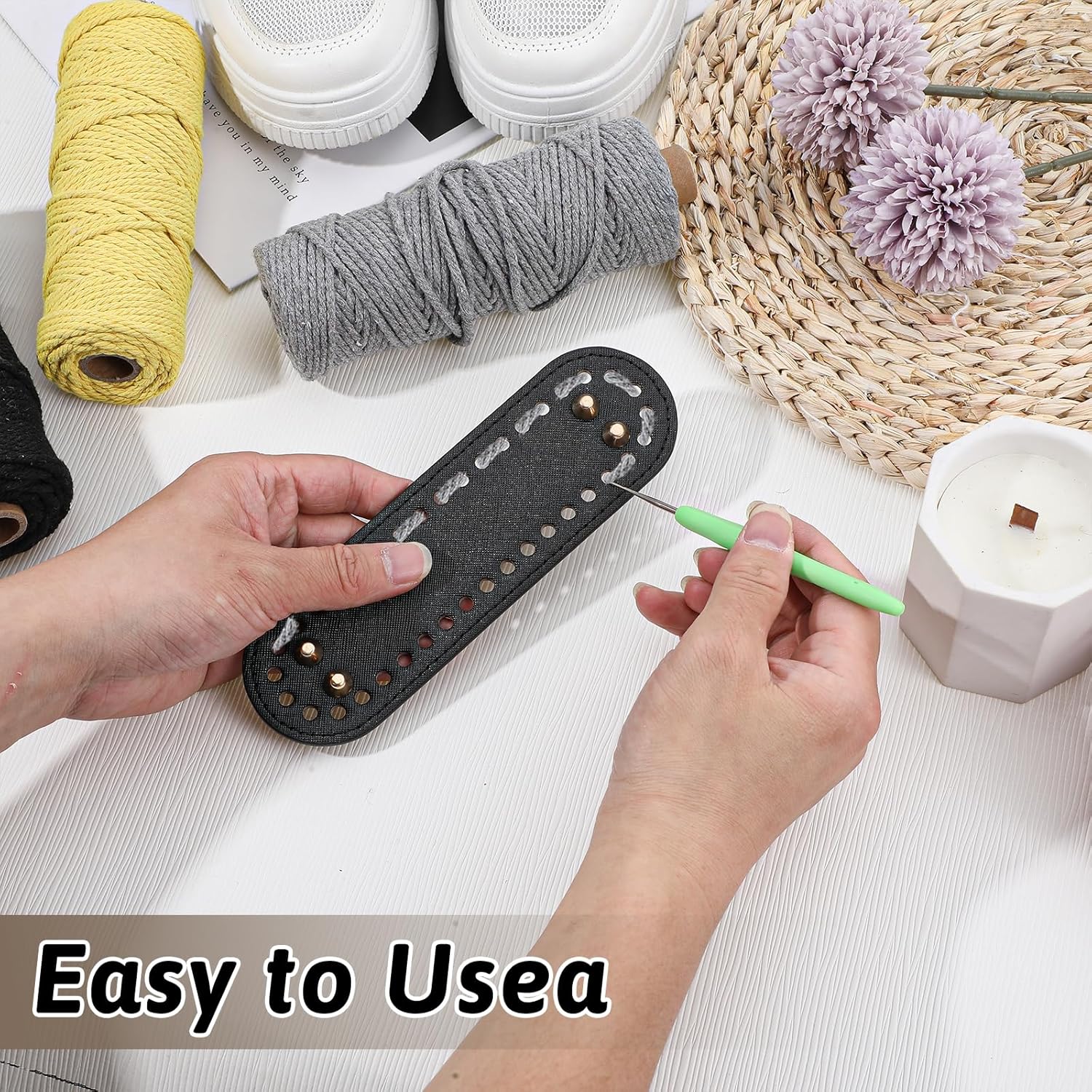 4 Pcs Black Purse Bottom for Crochet Bag Base Pu Leather Bag Bottom Base Leather Long Oval Purse Bottoms Making Supplies with Holes for DIY Crochet Bags — image 4