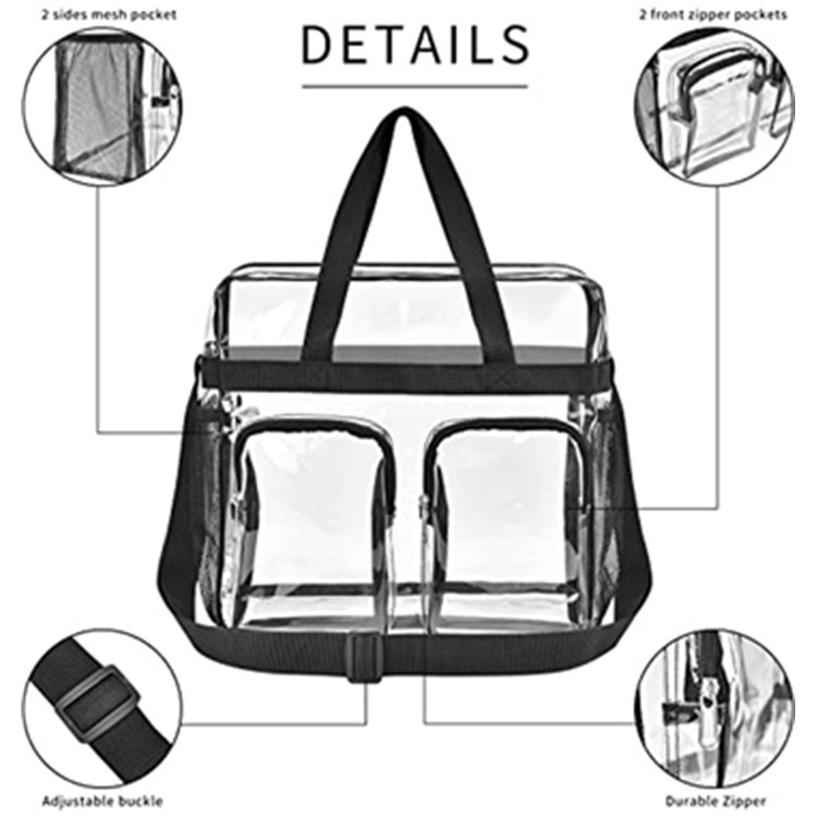 Grey Clear Multi-Pocket Tote Bag – Waterproof & Organized Carryall with Front Zipper Pockets and Adjustable Strap — image 6