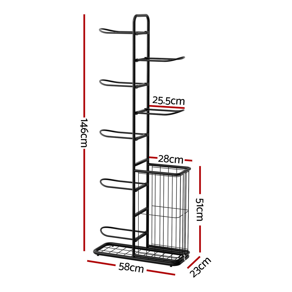 Everfit Ball Storage Rack Sports Equipment Organizer 7-Tier with Basket for Garage Gym Black โ image 2