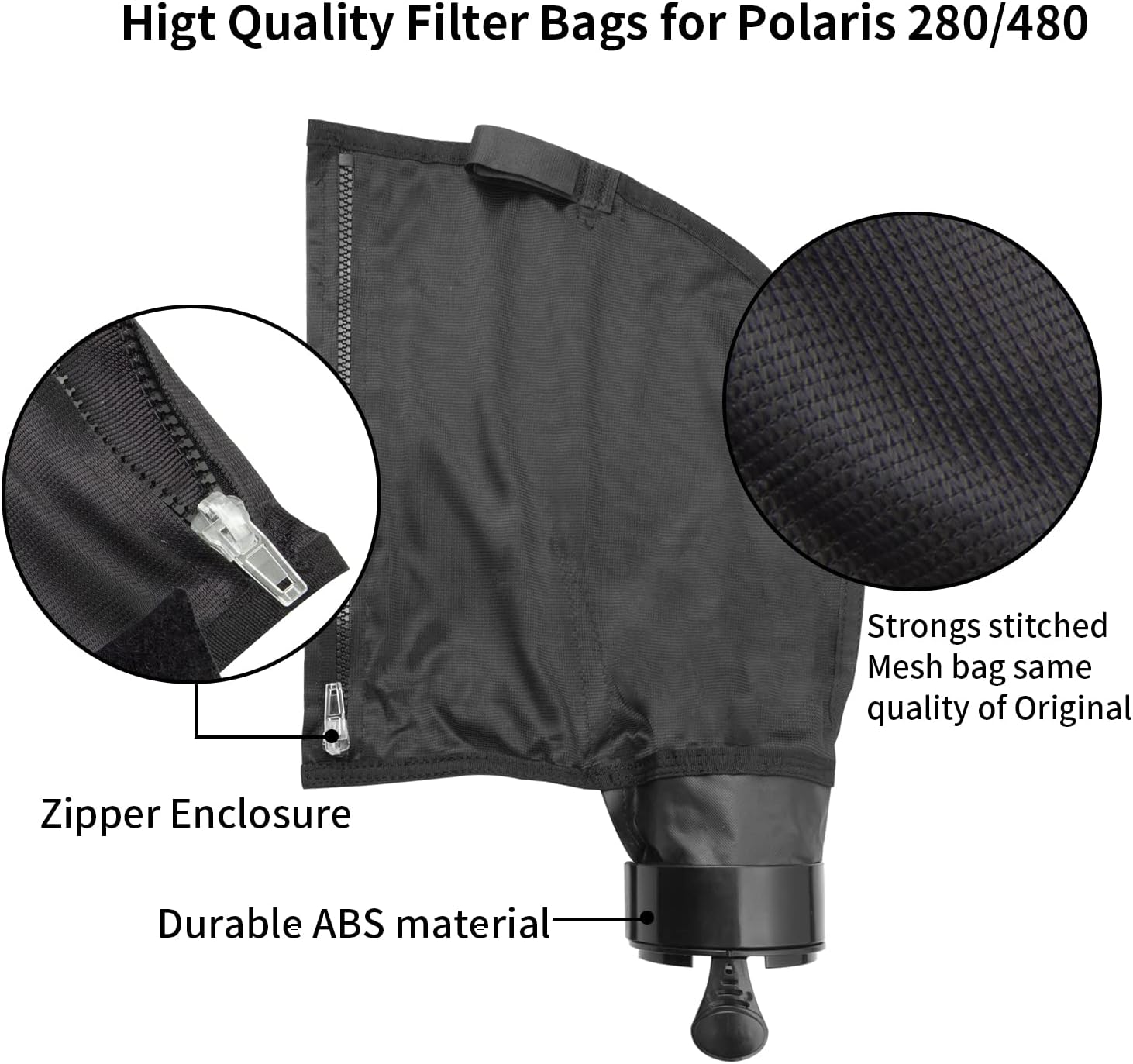 Black Nylon Mesh Pool Cleaner Bags,All Purpose Filter Bag K13 K16 with Zipper Replacement for Polaris 280 and 480 Pool Cleaner(2 Pack) โ image 4