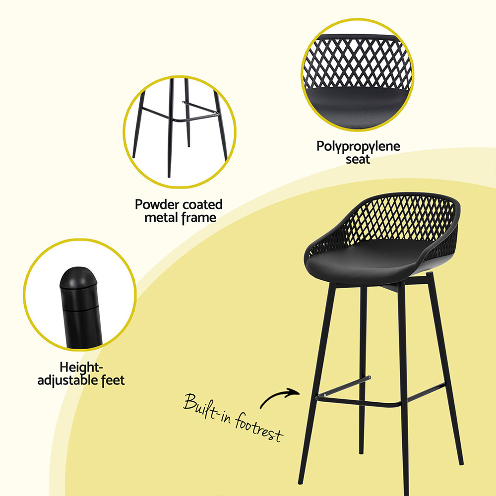 Gardeon 2x Outdoor Bar Stools Plastic Black — image 6