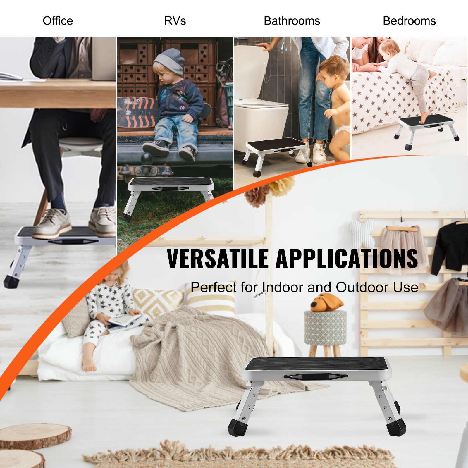 Step Stool 1-Step 150KG Capacity, Folding Steel Step Ladder 3 Adjustable Height, Portable Toddler Step Stools for Adults, Non-Slip Sturdy Step Ladders for โ image 6
