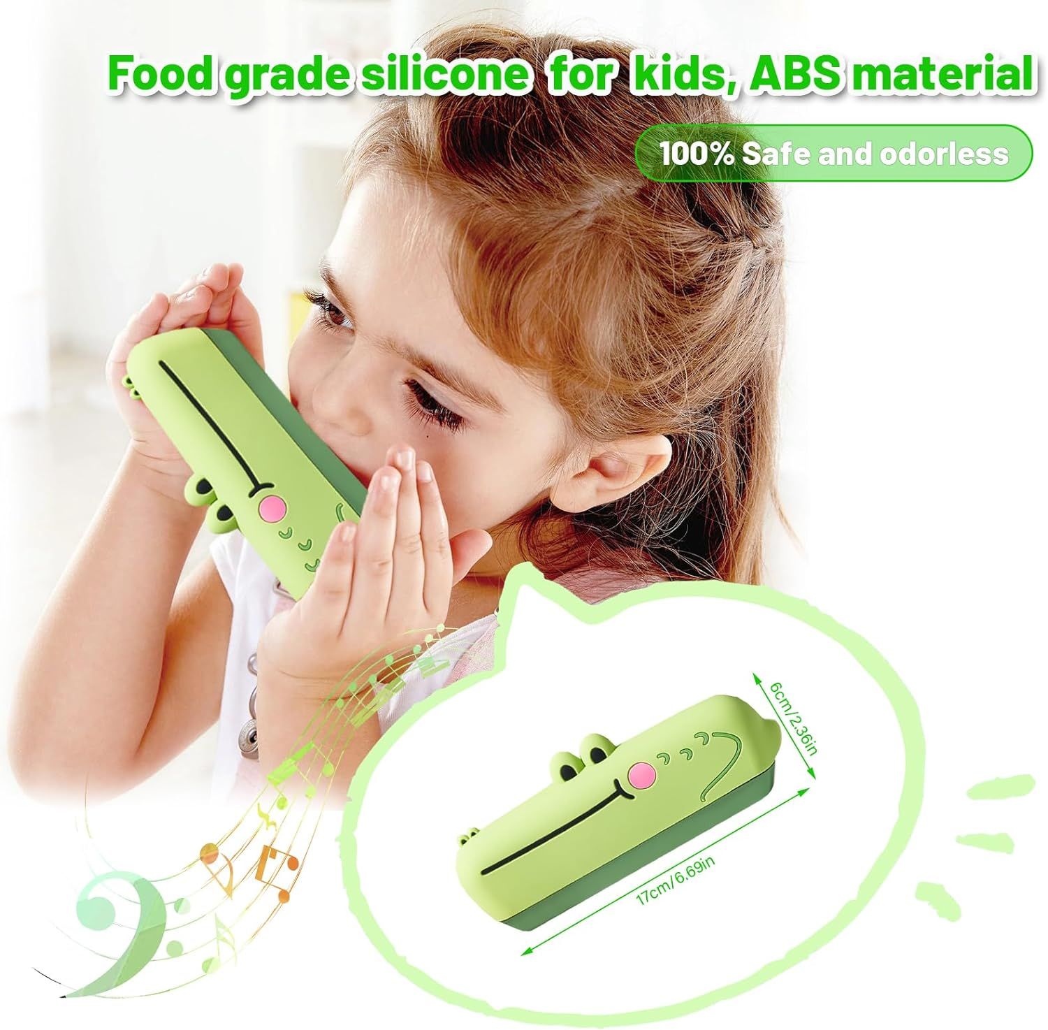 16-hole Early Learning Beginner Harmonica (Alligator) Harmonica for Kids, Diatonic Harmonica with Protective Cover