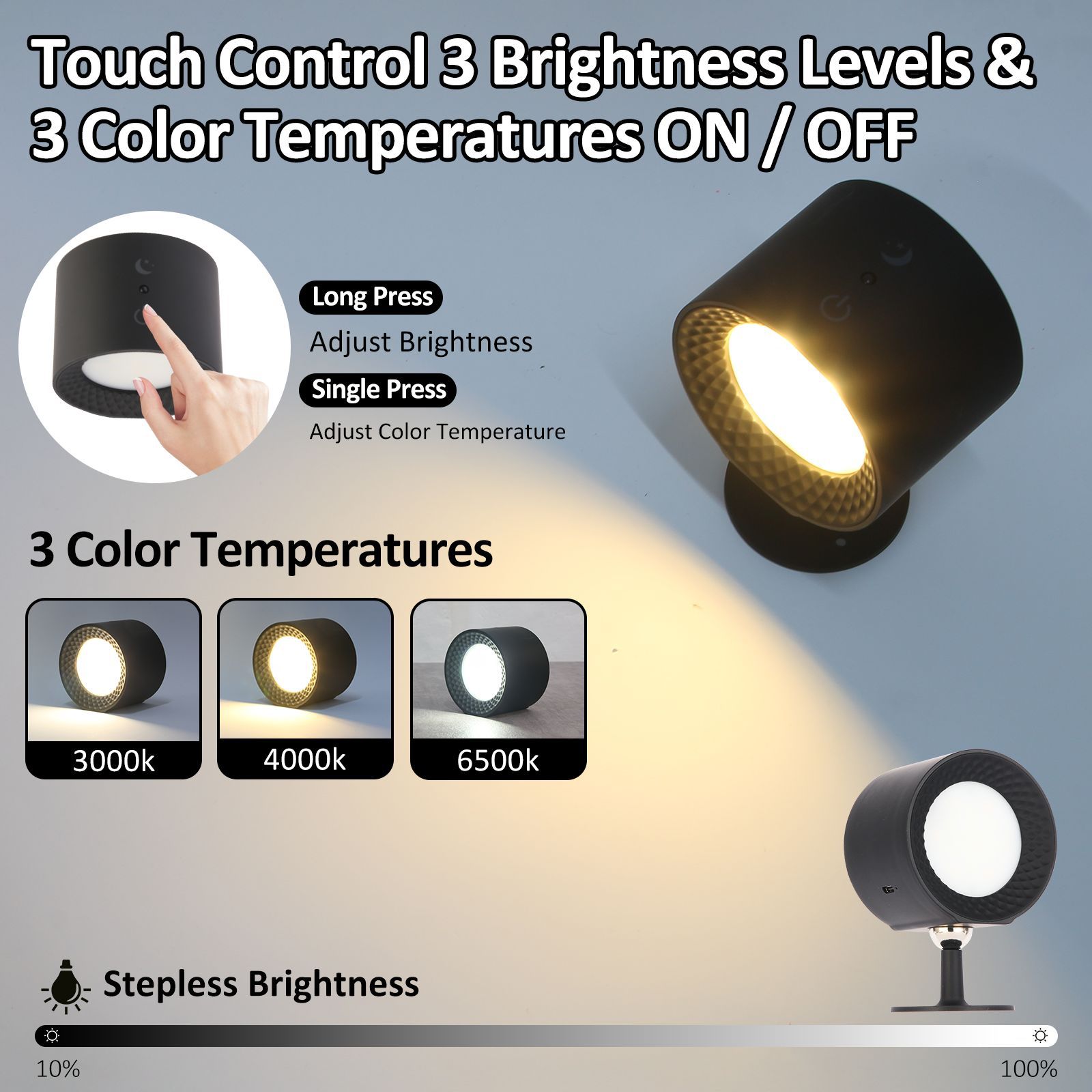 Touch-Control LED Night Light with 3 Brightness Levels & 3 Color Temperatures - Adjustable Stepless Dimming for Home & Office — image 4