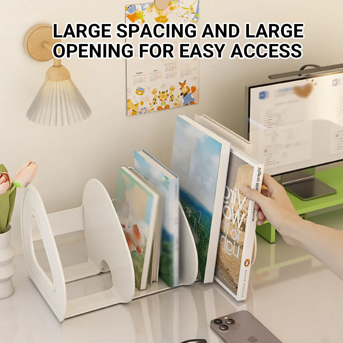 Desk Standing Divider Shelf Organizer Space Saving Office Study Storage Rack - White — image 5