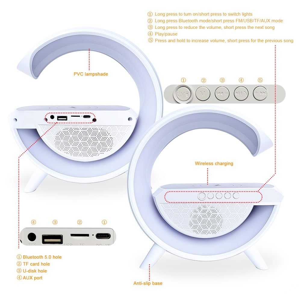 4 in 1 Wireless Charging Night Light Bluetooth Speaker 10W Fast Charging for Home Office Study Bedside (4 in 1 Speaker Light) — image 2
