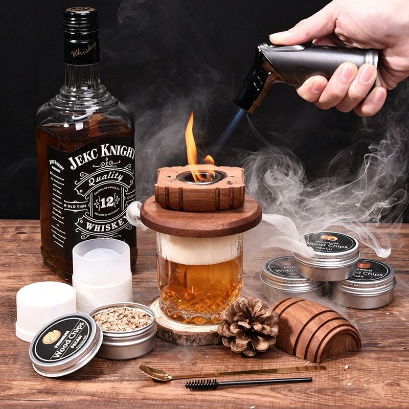 Cocktail Smoker Kit with Wood Chips, Whiskey Drink Smoker Gift Box, Old Fashioned Glasses, Spherical Ice Molds, Complete Home Bar Accessory Set — image 4