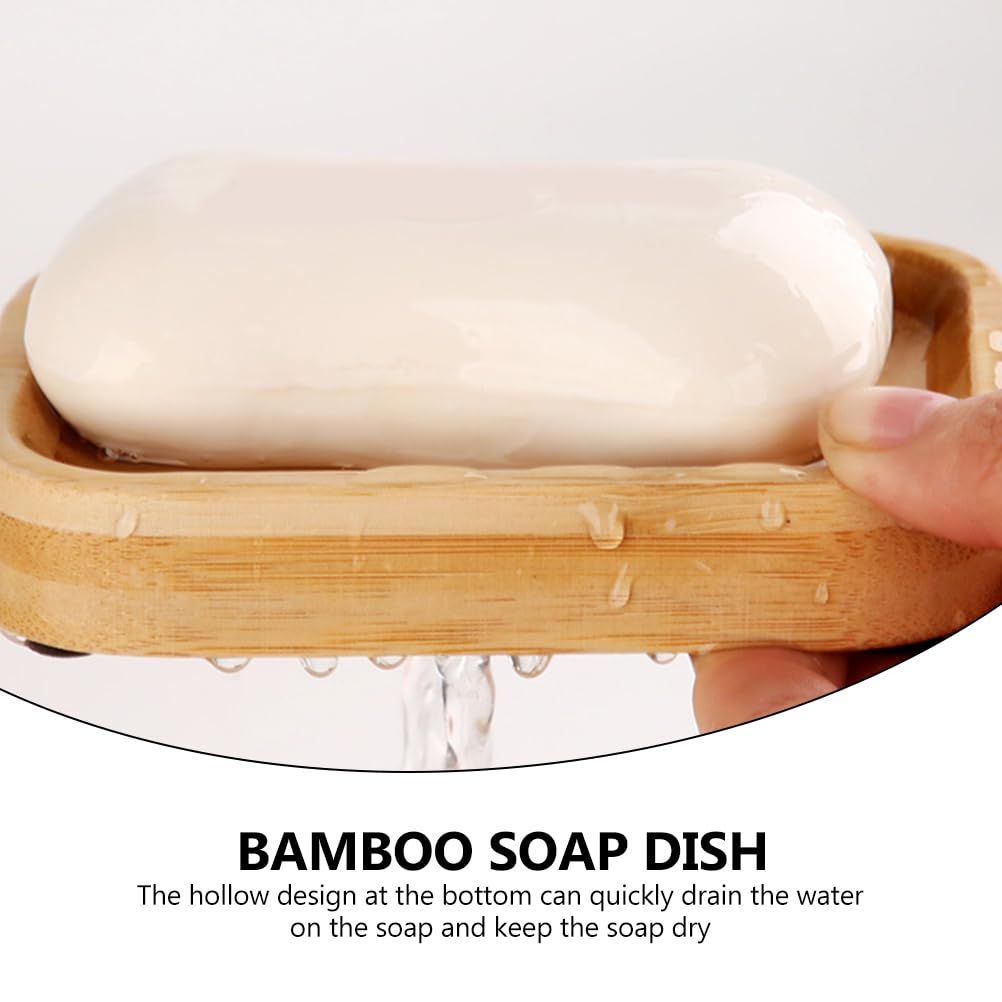 Natural Wood Bamboo Soap Dish Holde, Bamboo Wooden Soap Dish Self Drainingr for Bathroom Kitchen Sponges Accessories Storage — image 3