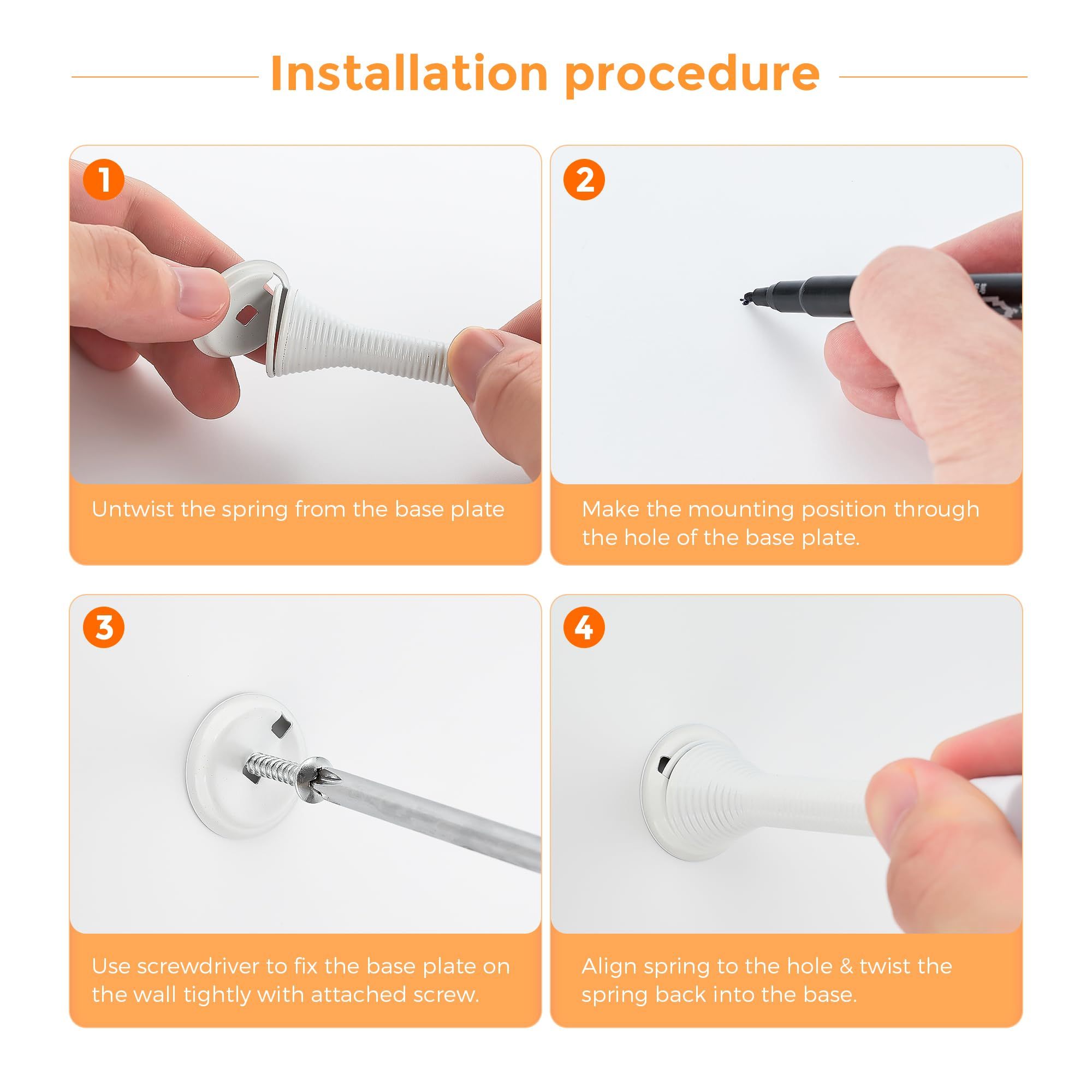 Door Stoppers, 6 Pack White Spring Door Stops with Rubber Bumper, Door Stoppers for Bottom of Door โ image 3