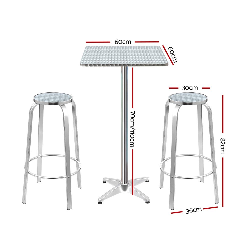 Gardeon 3-Piece Outdoor Bar Set Bistro Table Stools Adjustable Square Cafe — image 2