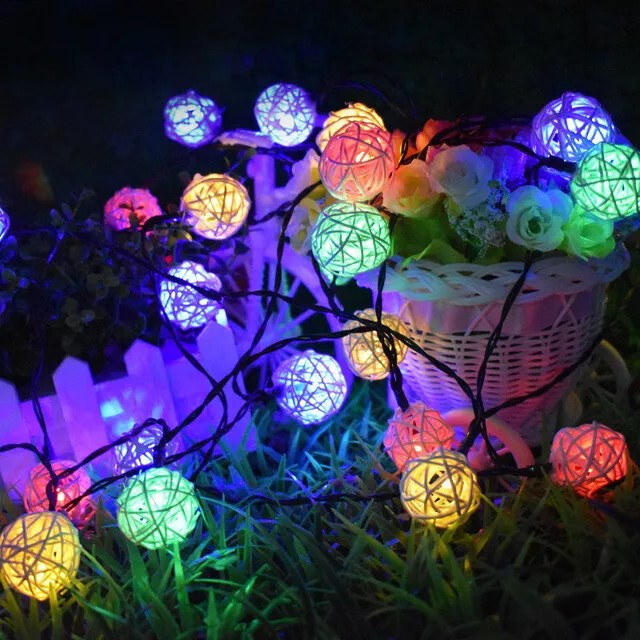 1 Set of Multi Coloured 5cm Rattan Cane 50 Ball Battery Powered LONG 5m String Lights Christmas Gift Home Wedding Party Bedroom Decoration Table โ image 5