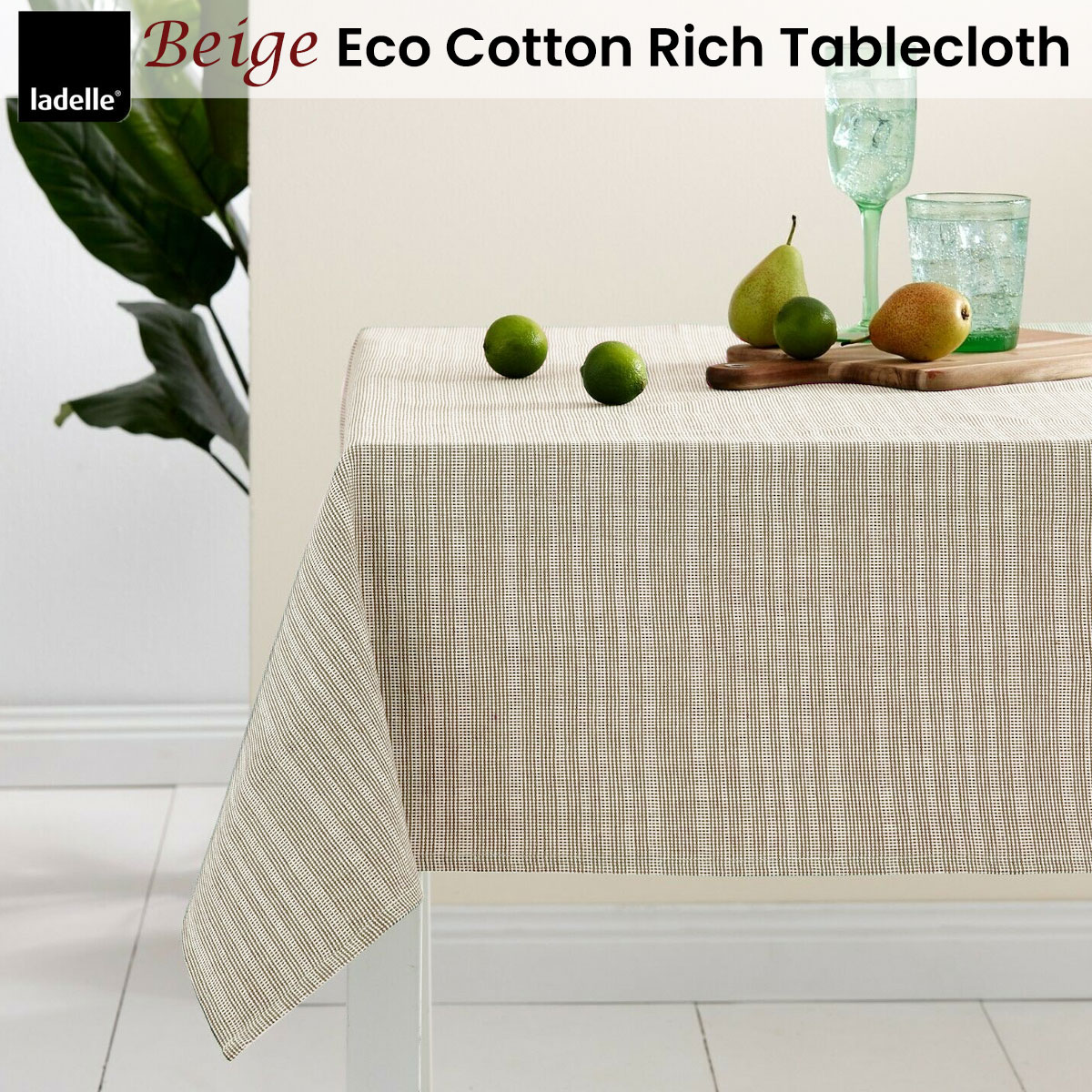 Ladelle Beige Eco Cotton Rich Tablecloth 150 x 225 cm โ image 2