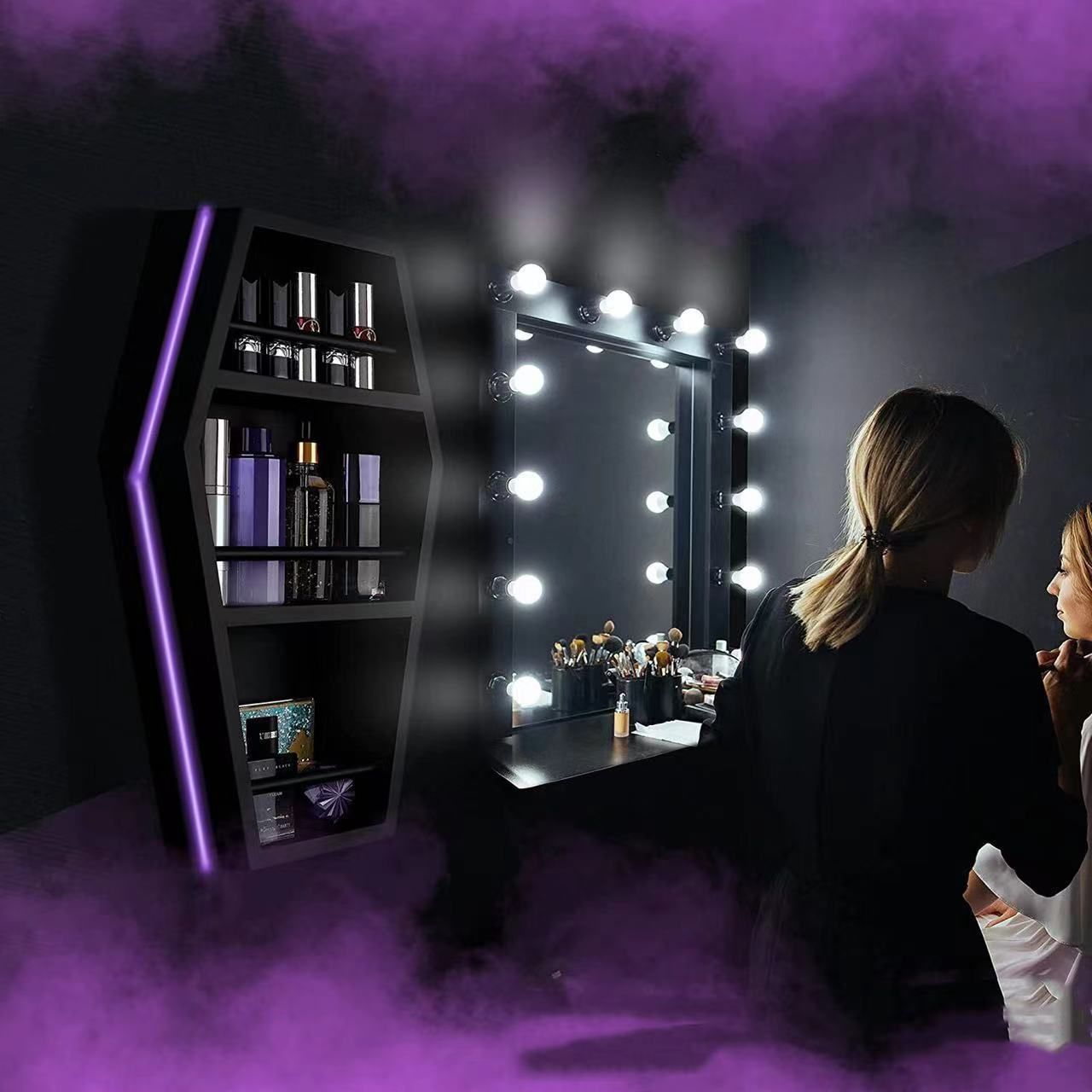 Shelf for Makeup - Goth Makeup Shelf for Bedroom - 3 Shelf Standing or Floating Wall Coffin Bathroom Standing Shelf — image 4