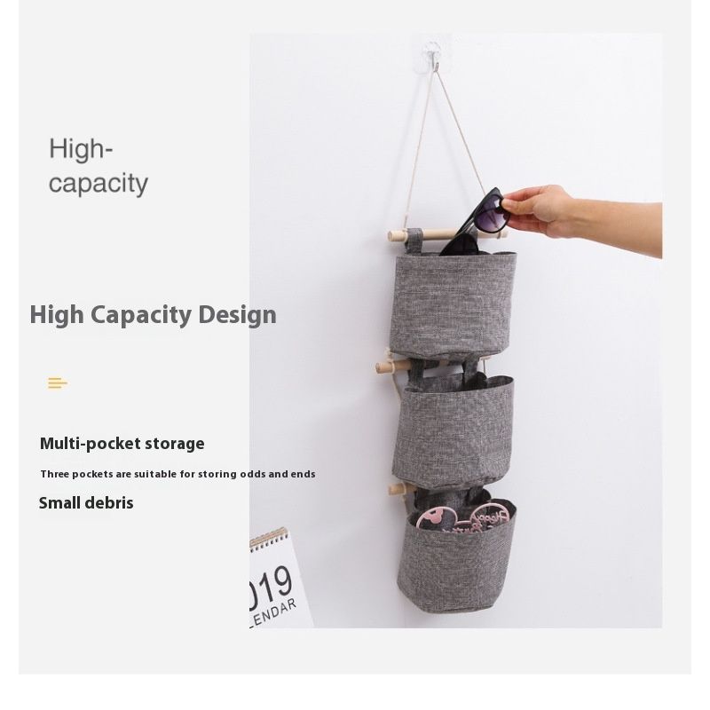 Cotton Linen Fabric Closet Detachable Foldable Washable Hanging Storage Bag with 3 Pockets Over The Wall Door Organizer for Room — image 5