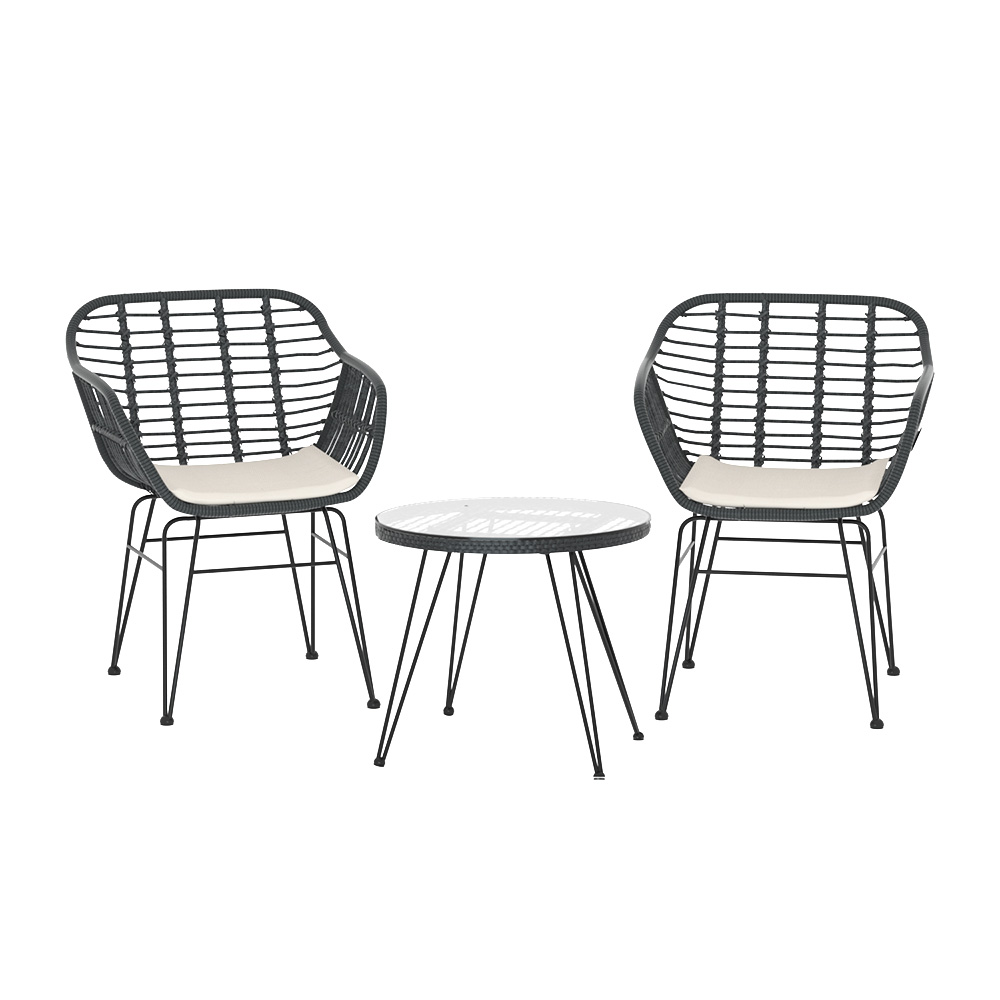Gardeon 3PC Outdoor Furniture Bistro Set Lounge Setting Table Chairs Cushion Patio Grey โ image 3