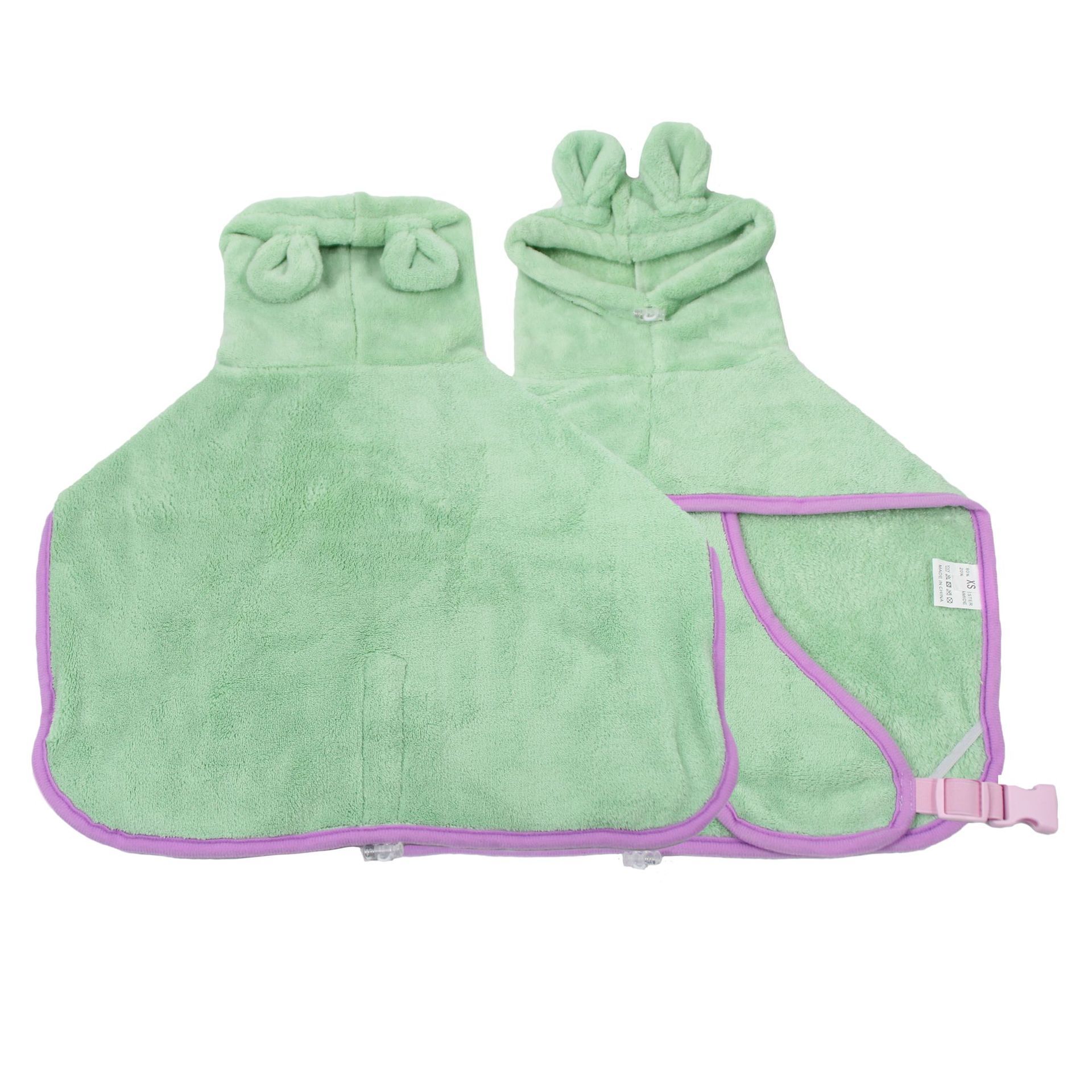 Pet Bathrobe Hooded Quick Dry Green - S