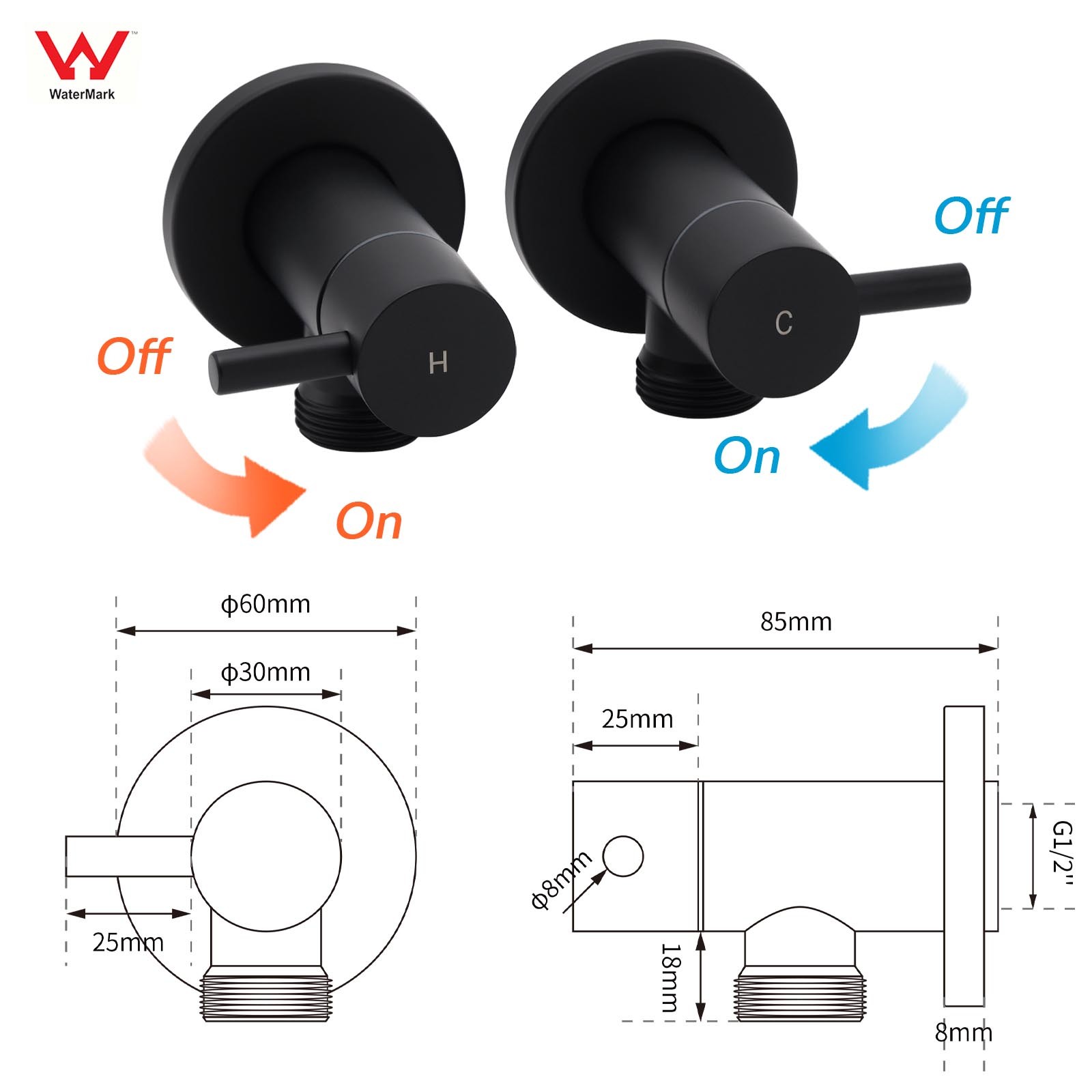 Black Washing Machine 1/4 Turn Twin Taps Laundry Room Hot Cold Water Wall Set โ image 2