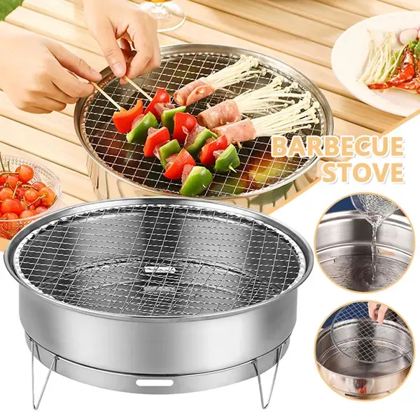 1 Piece Portable Korean BBQ Grill, Stainless Steel Round Grill with Maifan Stone Plate for Camping and Picnics — image 6