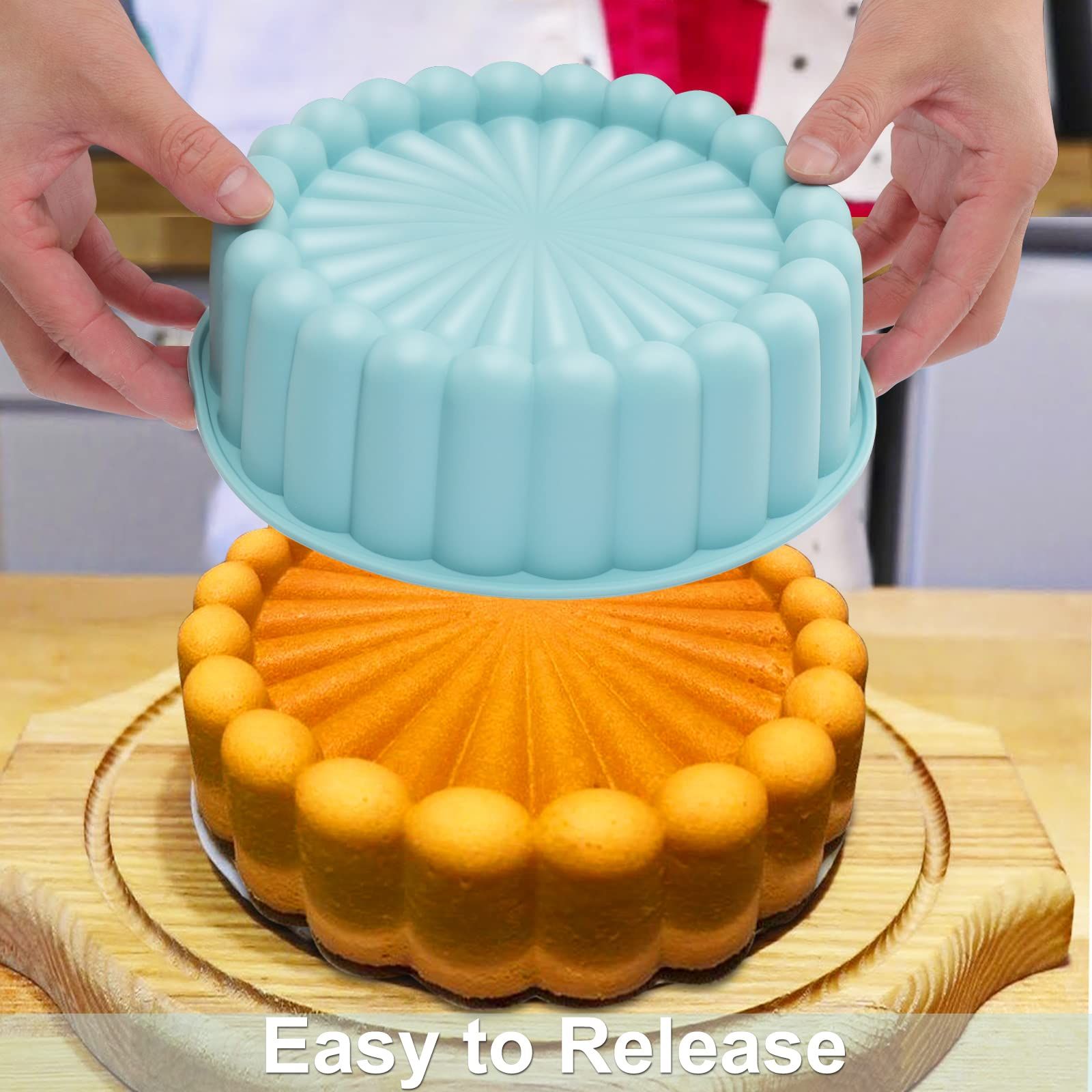 Cake Pan Silicone, Nonstick, 8 inch Round Cake Molds for Baking reusable and durable which is guard your family’s health — image 4