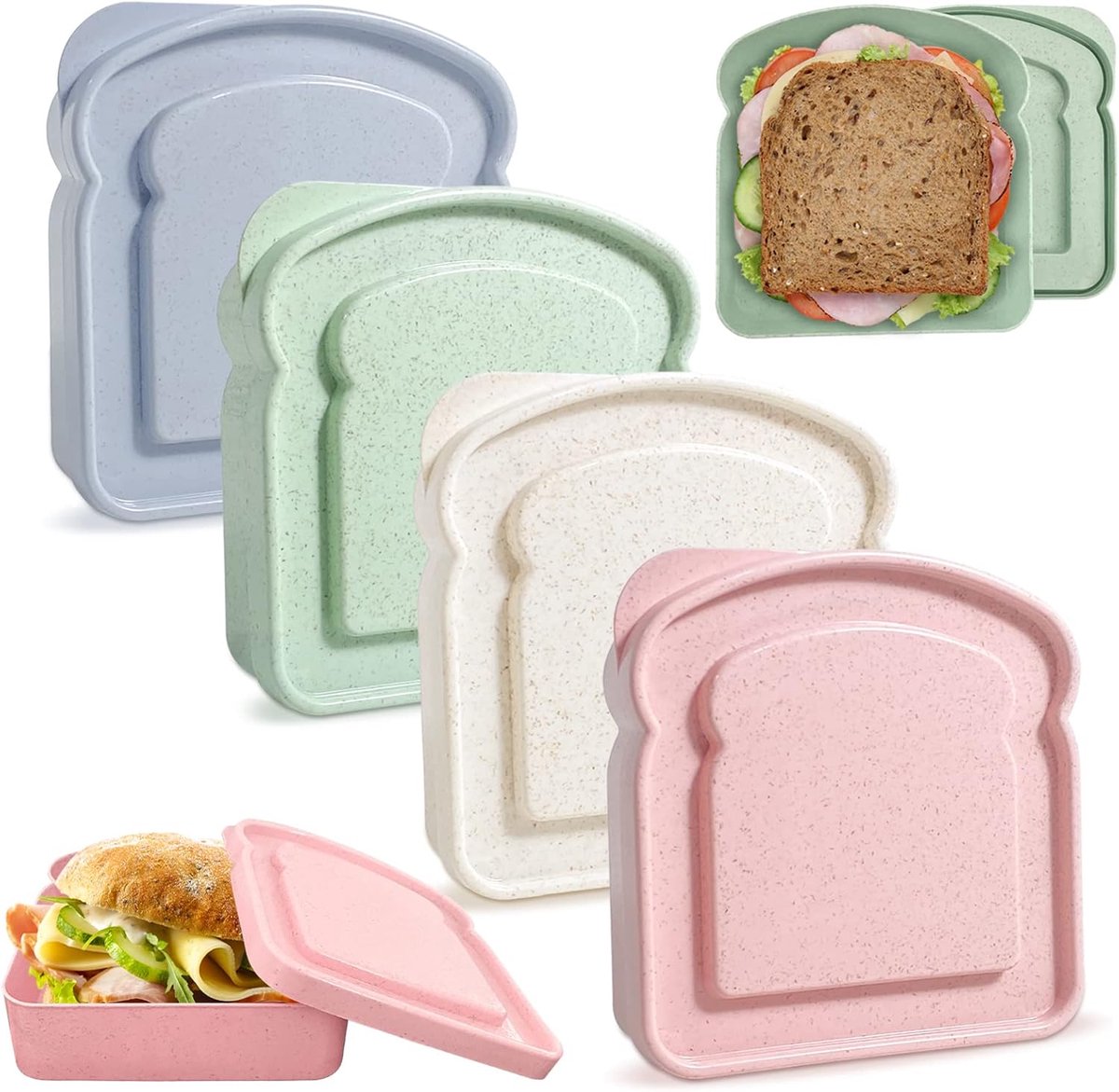 4× Food Storage Containers - Lunch Box - Meal Prep Containers - Kitchen Food Storage Container Set - Lunchboxes - Food Box - Sandwich Holder - Bread Container