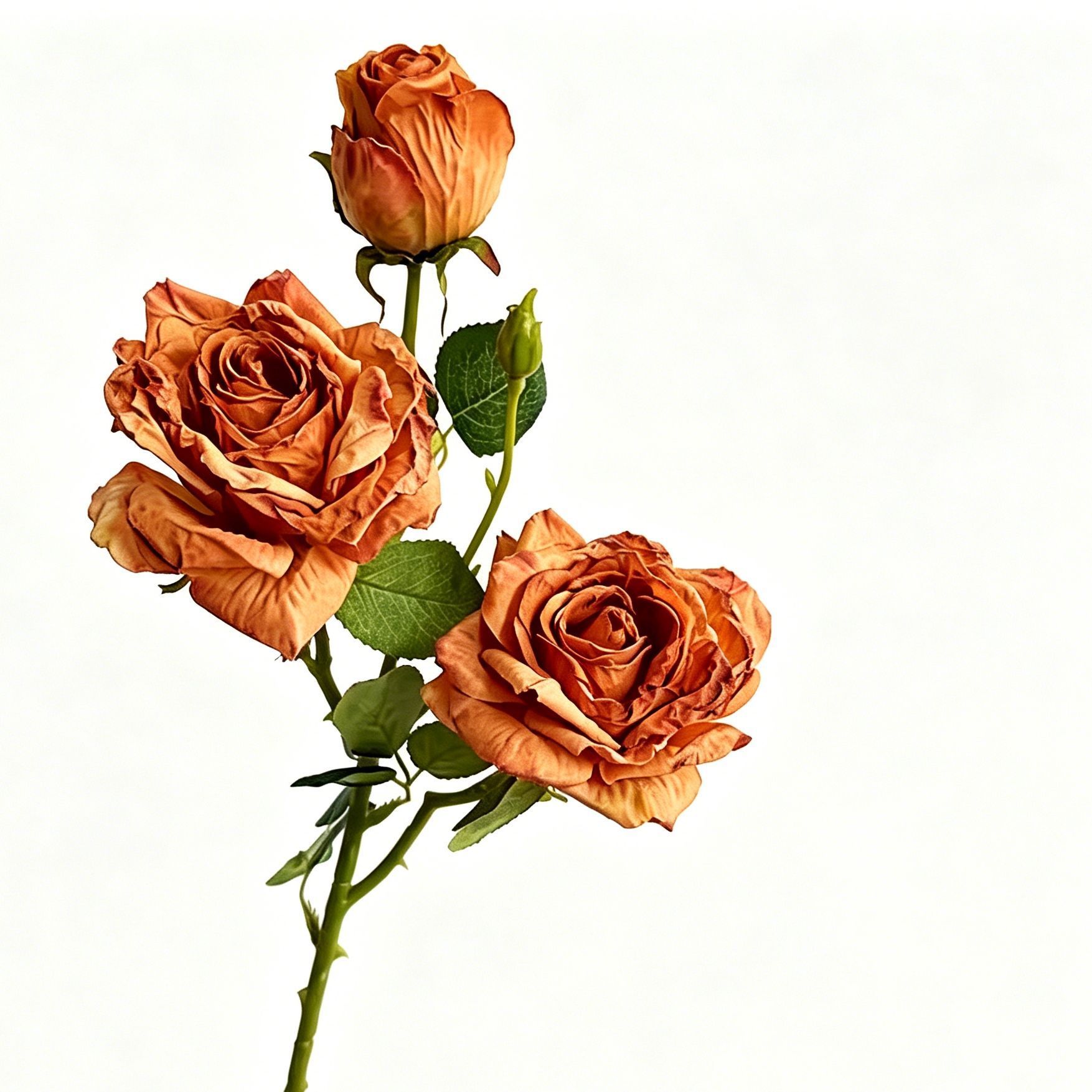 Vintage Burnt Edge Artificial Rose, Orange Warm Decor, 5 Pack