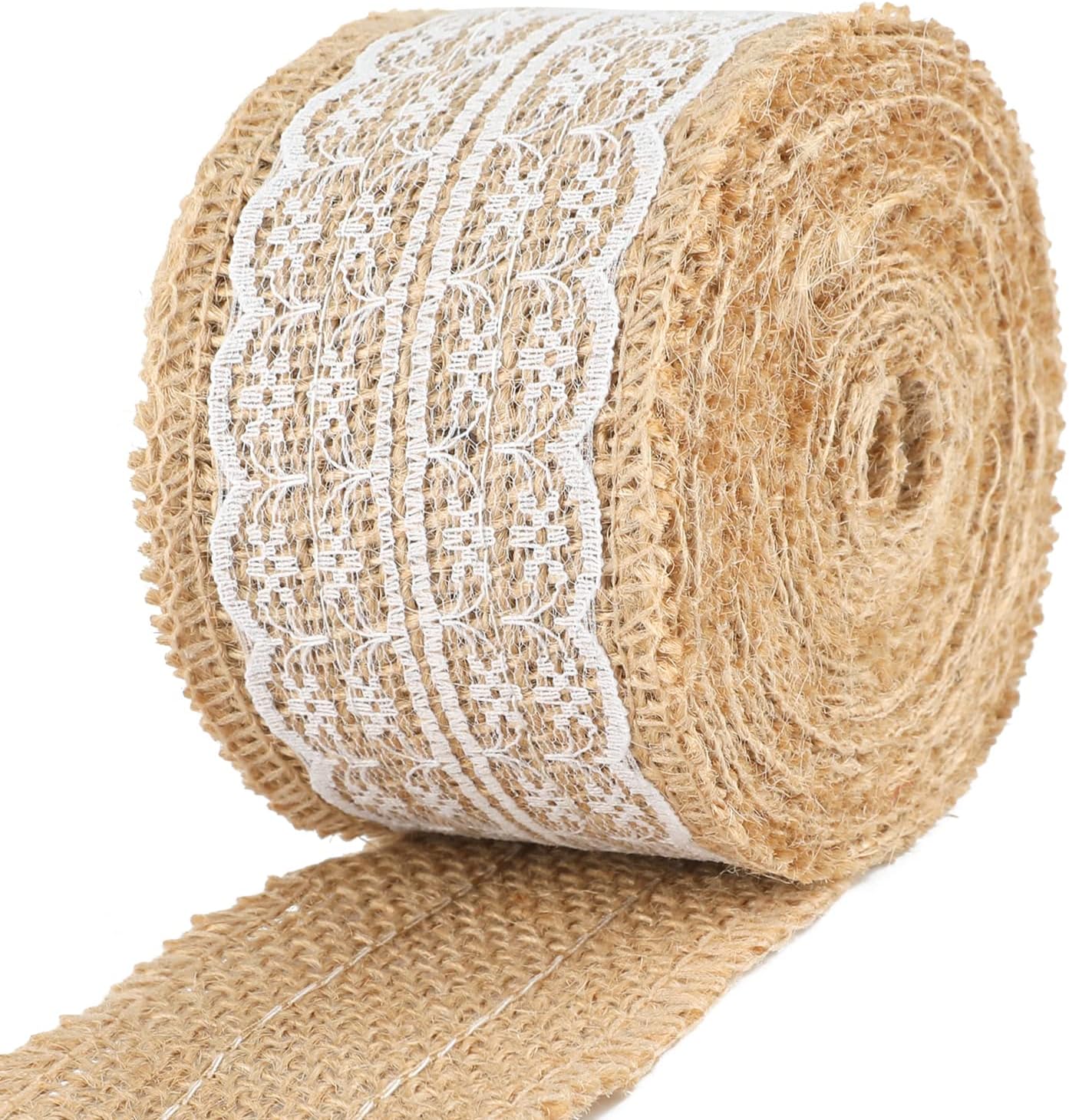 Natural Jute Burlap Ribbon Roll - 2.4Inch x 5.5Yards Rustic White Lace Burlap Ribbon Trim Tape for DIY Crafts, Bottle Decor, Wreath โ image 5