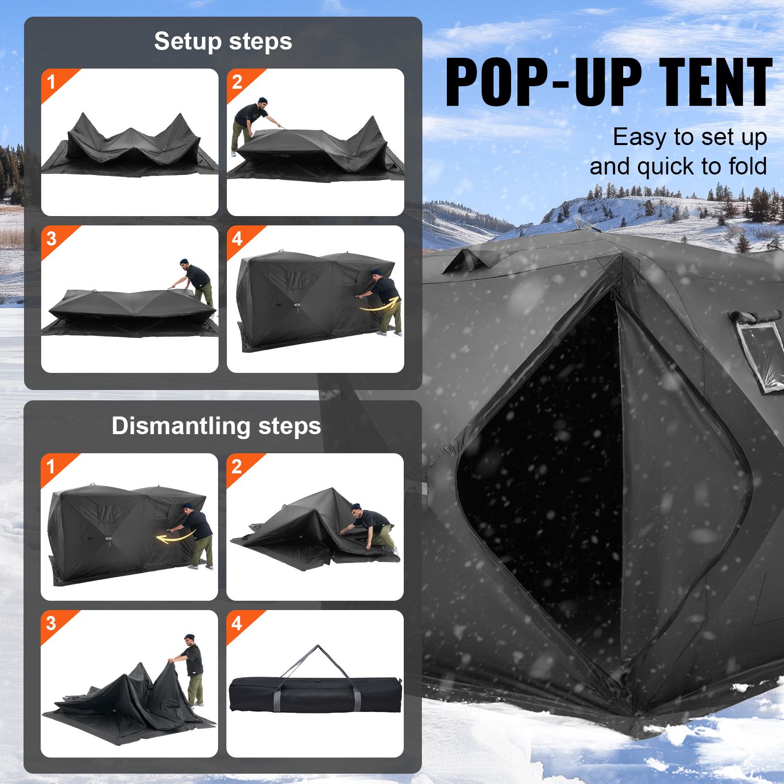 Portable Ice Shelter, 6-8 Person Pop-Up Ice Fishing Tent, 70 Square Feet Fishable Area, Ice Shanty for Winter Fishing, Waterproof Oxford Ice Cube with โ image 4