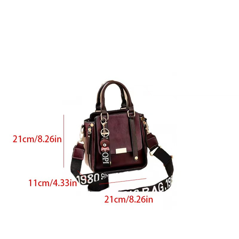 Jujube-Red Trendy Vertical Square PU Leather Moto Crossbody Bag & Tote with 5-Pocket Organized Compartments & Adjustable Strap — image 6