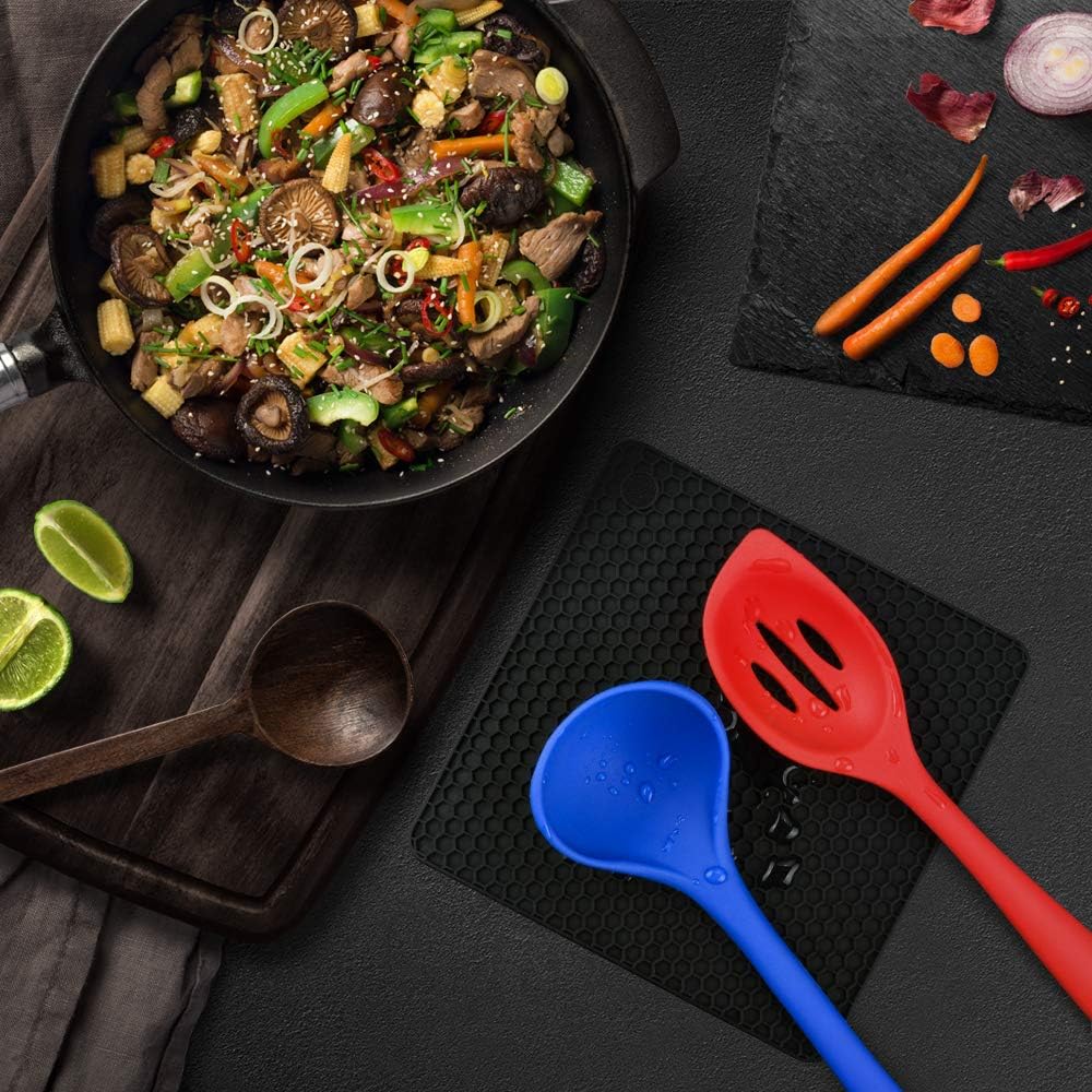 Silicone Trivet Mats Hot Mat - Pads Robust Non Slip Coasters Heat Resistant (Black) Black — image 6
