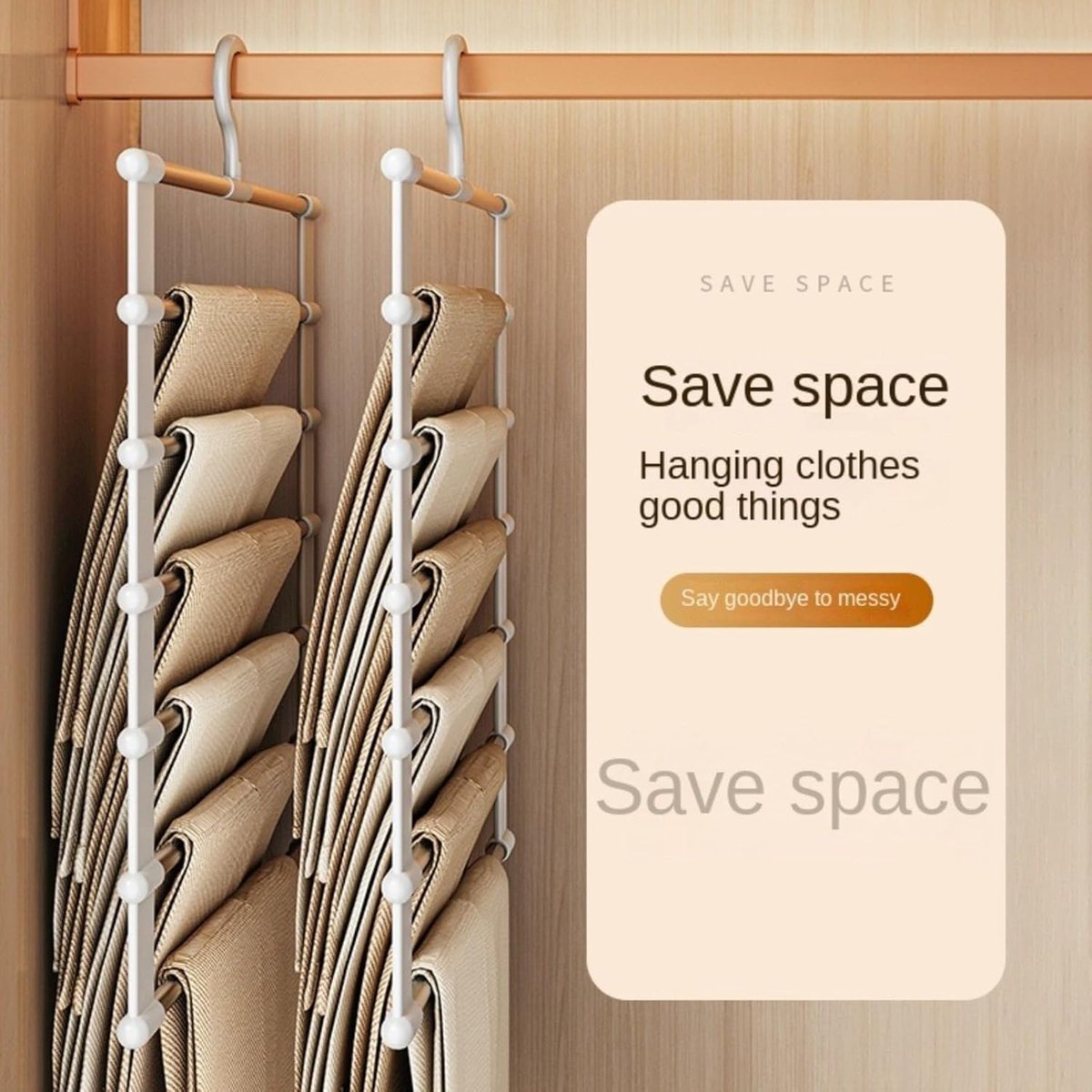 6-in-1 Trouser Hanger - Clothes Hanger - Space-Saving - Hang Up to 6 Trousers - Multiple Trousers - For Women and Men - For Trousers, Scarves, Jeans — image 2