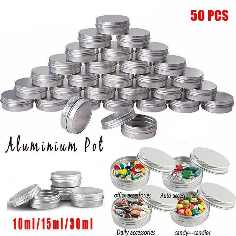 50Pcs Durable Silver Aluminum Cosmetic Pot Lip Balm Jar Containers Empty Tin - 10ML β image 2