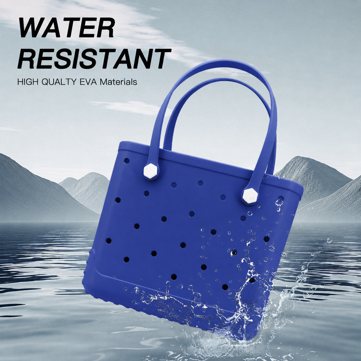 Waterproof Hexagon Mesh Beach Bag - Large Capacity Travel Storage Tote for Swimwear Towel Sunglasses - Royal Blue Medium 37x32x13cm — image 3