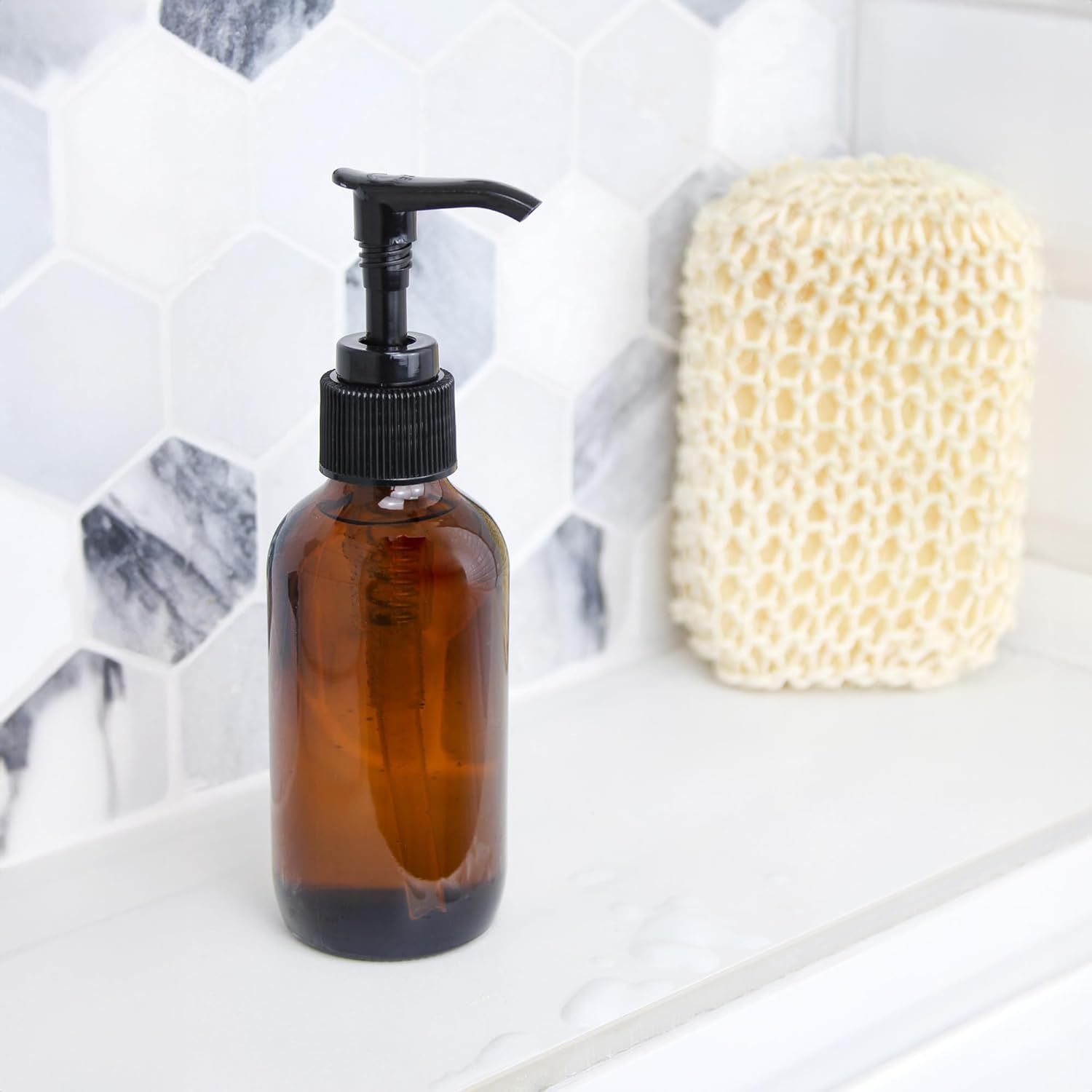 300ml Amber Glass Pump Bottles (4-Pack); Great for Lotions, Liquid Soap, Aromatherapy and More Split bottle โ image 3