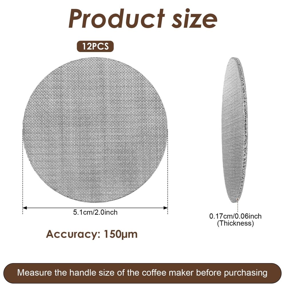 12PCS Espresso Puck Screen, 51mm Espresso Filter Screen, Mesh Coffee Filter for Espresso Filter Basket, 1.7mm Thickness 150μm Coffee Filter Mesh Plate for Espresso Machine