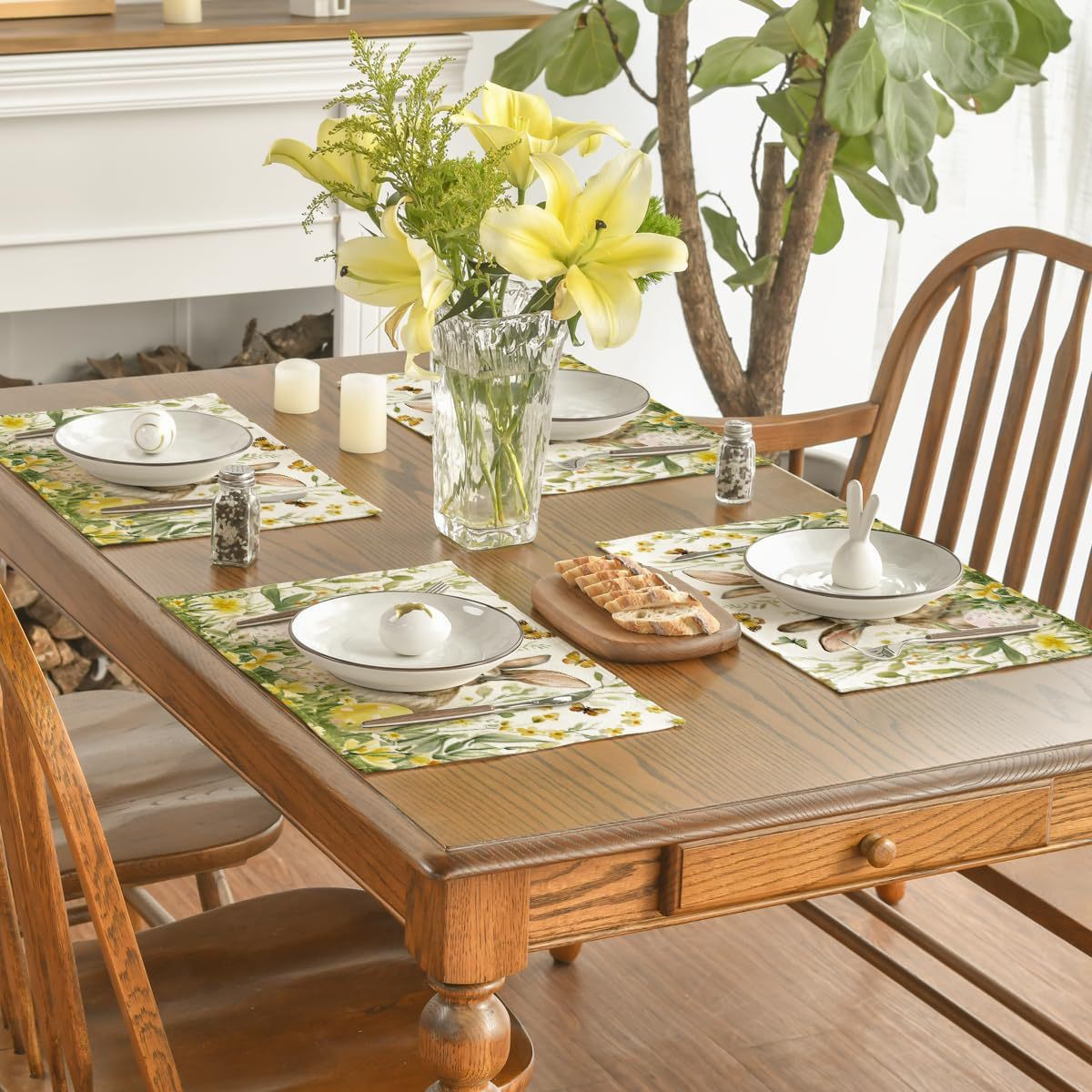 4-Pack Happy Easter Bunny & Egg Placemats - Festive Holiday Table Mats - Stain-Resistant Kitchen Decor for Spring Parties — image 4