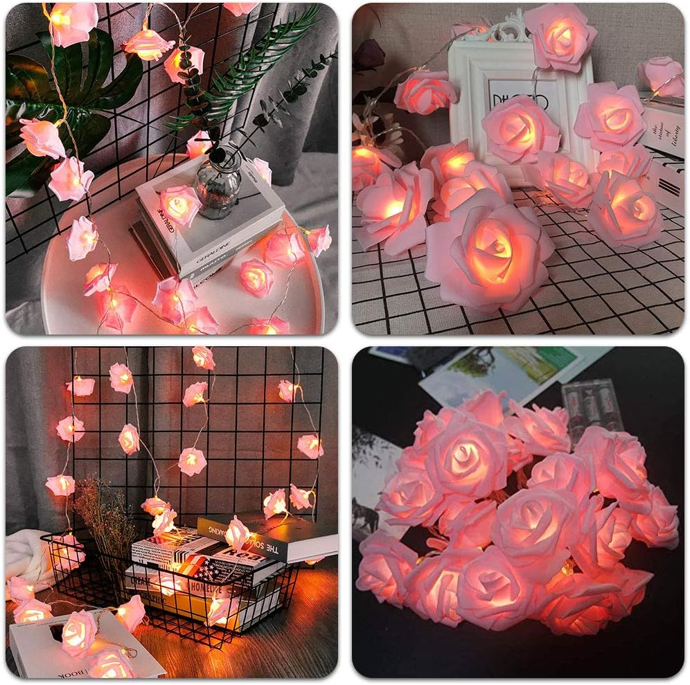 1 Piece Pink Rose LED Fairy Lights for Bedrooms, Weddings and Party Decor, Decorative Flower String Lighting for Indoor Ambience — image 2