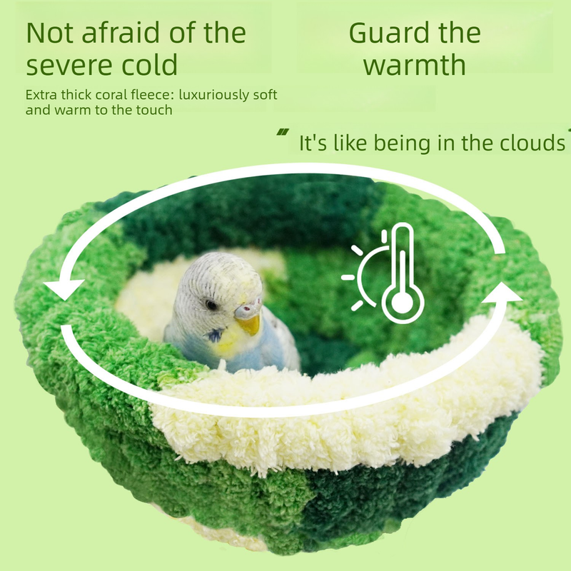 2-in-1 Parrot Perch Warm Bed Nest, Coral Fleece Hanging Bird Cage Sleeping Hut for Budgies, Cockatiels, Lovebirds, and Small Parrots – Winter Warm House - Blue — image 4