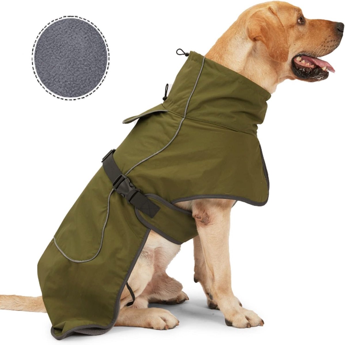 Dog Raincoat - Dog Jacket - Waterproof Winter Dog Coat - Windproof Dog Coat - Winter Dog Coat - Reflective Strip - Green - Size M - Perfect for Small and