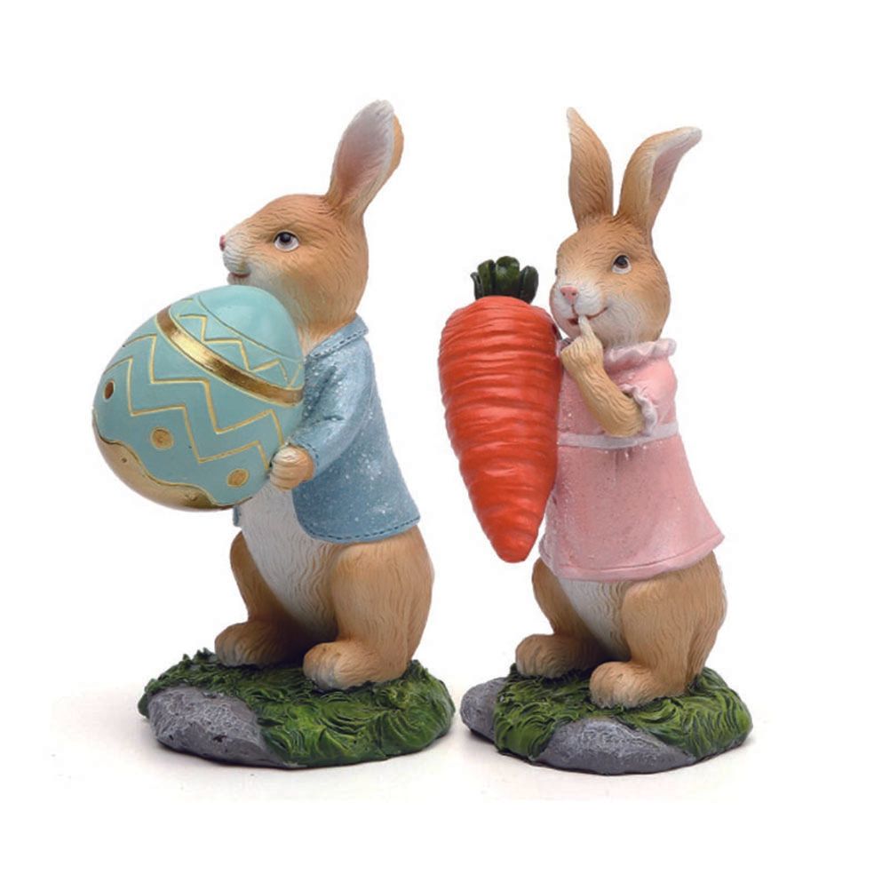 Easter Bunny Figurines with Carrot Cute Resin Bunny Rabbit Statue Resin Crafts Ornaments Easter Gifts for Children โ image 3