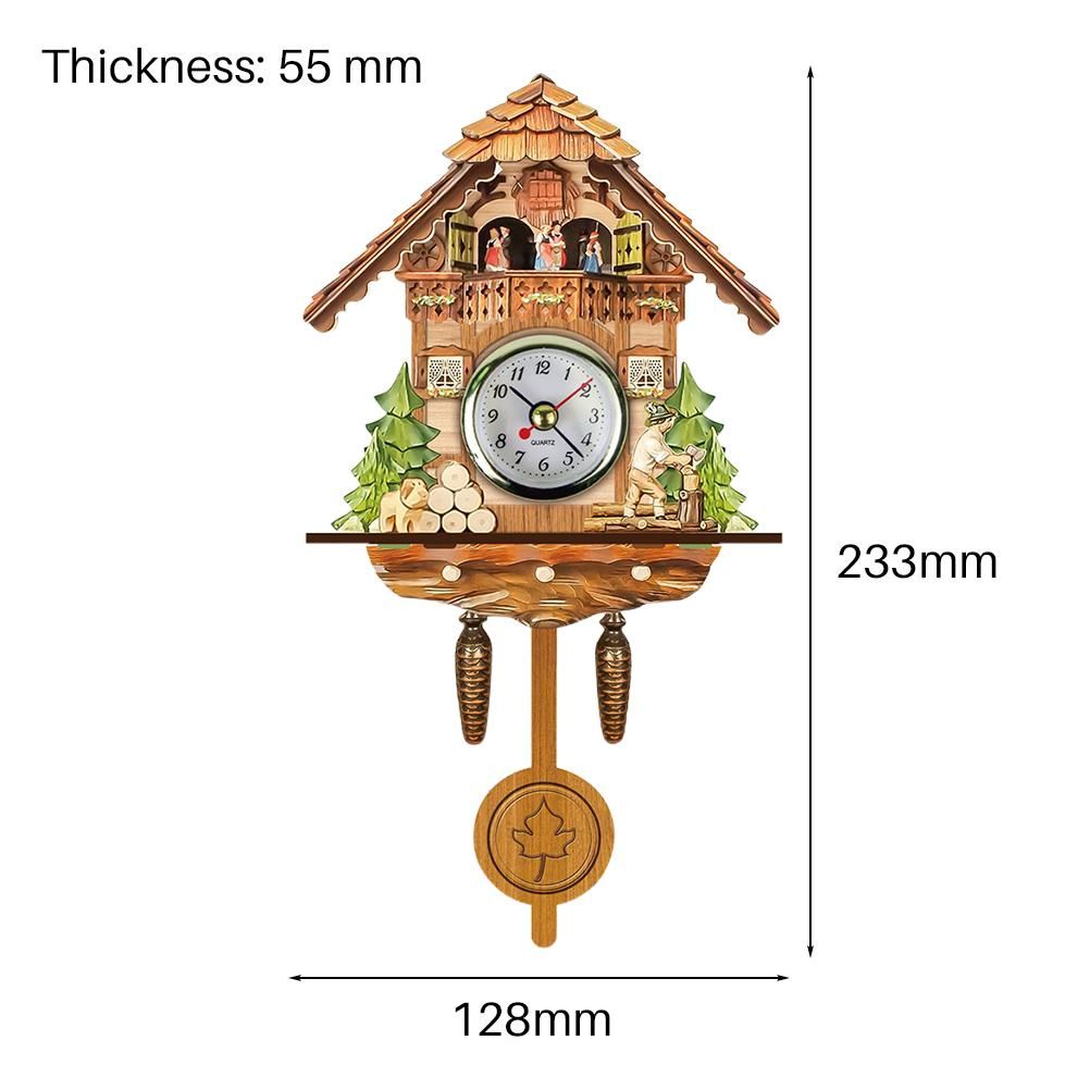 Cuckoo Clock Antique Wooden Cuckoo Birdhouse Wall Clock Home Decor Hanging Cuckoo Clock Auto Swing Bell Pendulum Home Decor — image 4