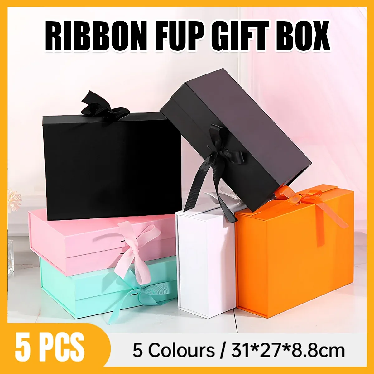 Elegant Ribbon Flip Folding Gift Boxes Multiple Colors High-Quality Cardboard - Orange — image 2