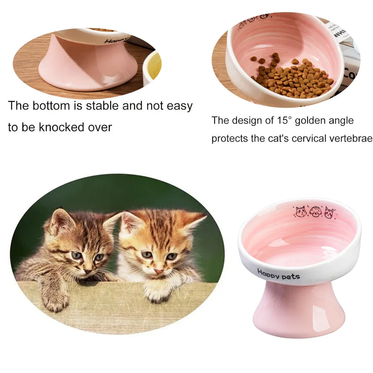 Tall Raised Ceramic Pet Bowl for Cats and Small Dogs in Blue or Pink - Blue — image 6