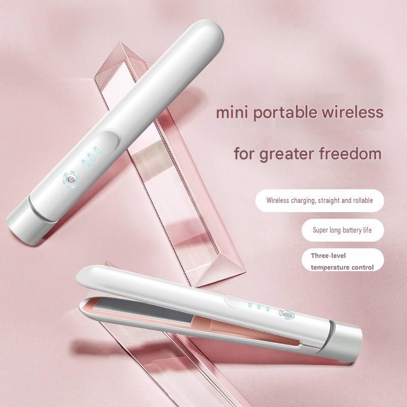 Green Cordless Mini Hair Straightener and Curler and Heat Resistant Silicone Storage Mat - 3 Temperature Settings, Travel Friendly, Alloy Heating — image 2
